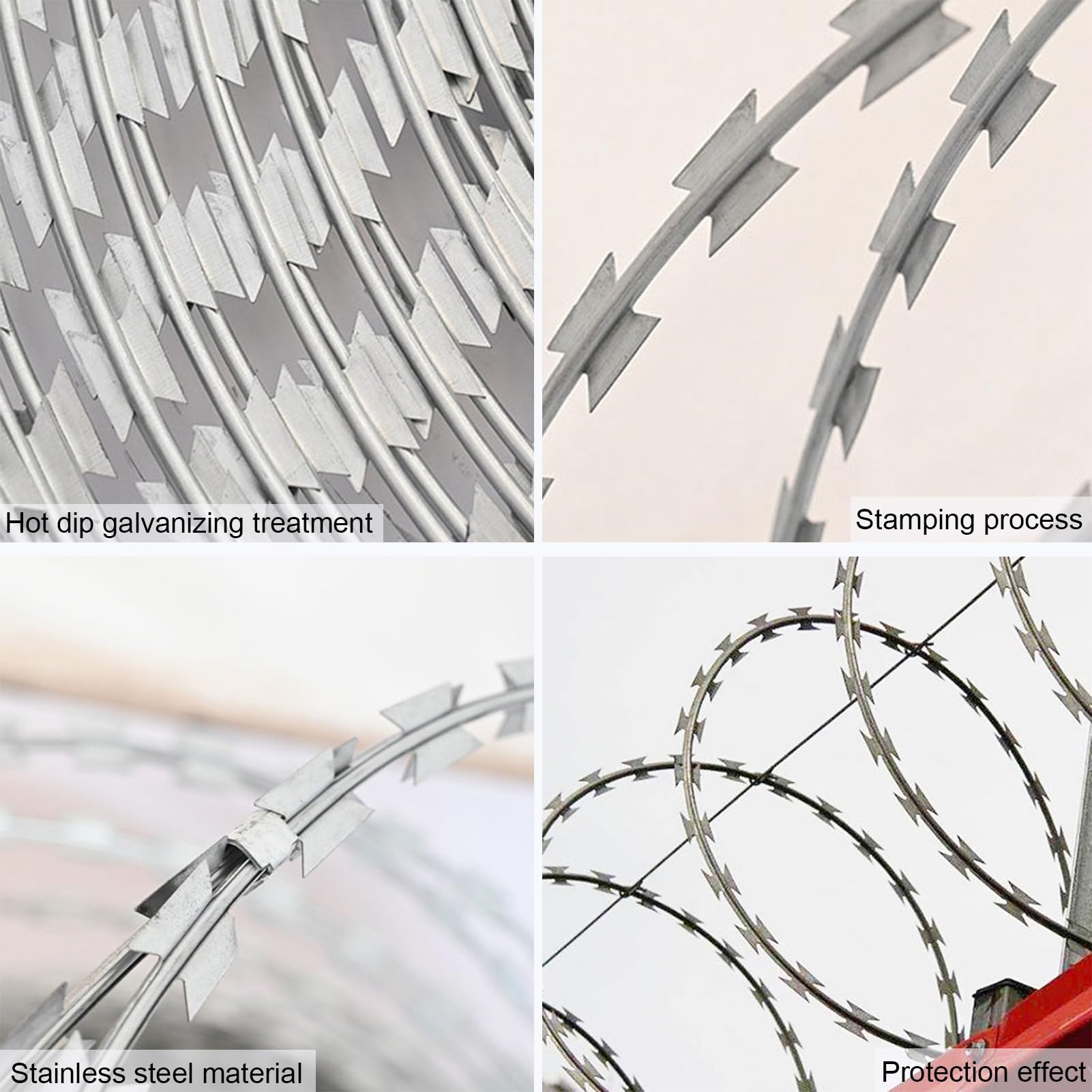Valla de púas de Alambre de espino galvanizado - Bobinas helicoidales de 45 cm, 100 m de Acero Inoxidable Resistente para protección Exterior de Granjas - Barrera Espiral Afilada