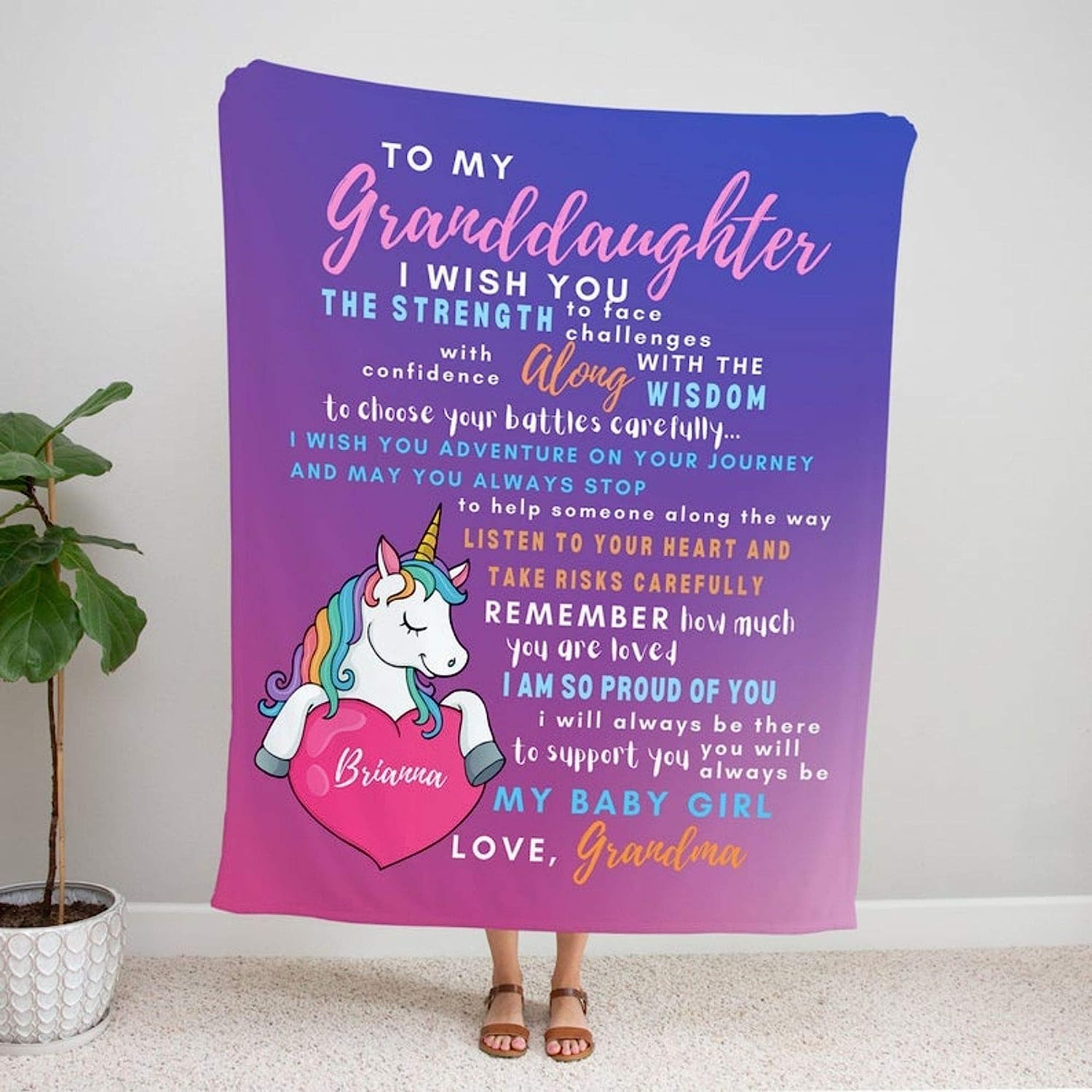 Manta de unicornio personalizada para niñas de la abuela, manta de forro polar personalizada con nombre de corazón para niños, manta de unicornio personalizada única para ahijada de parte de madrina