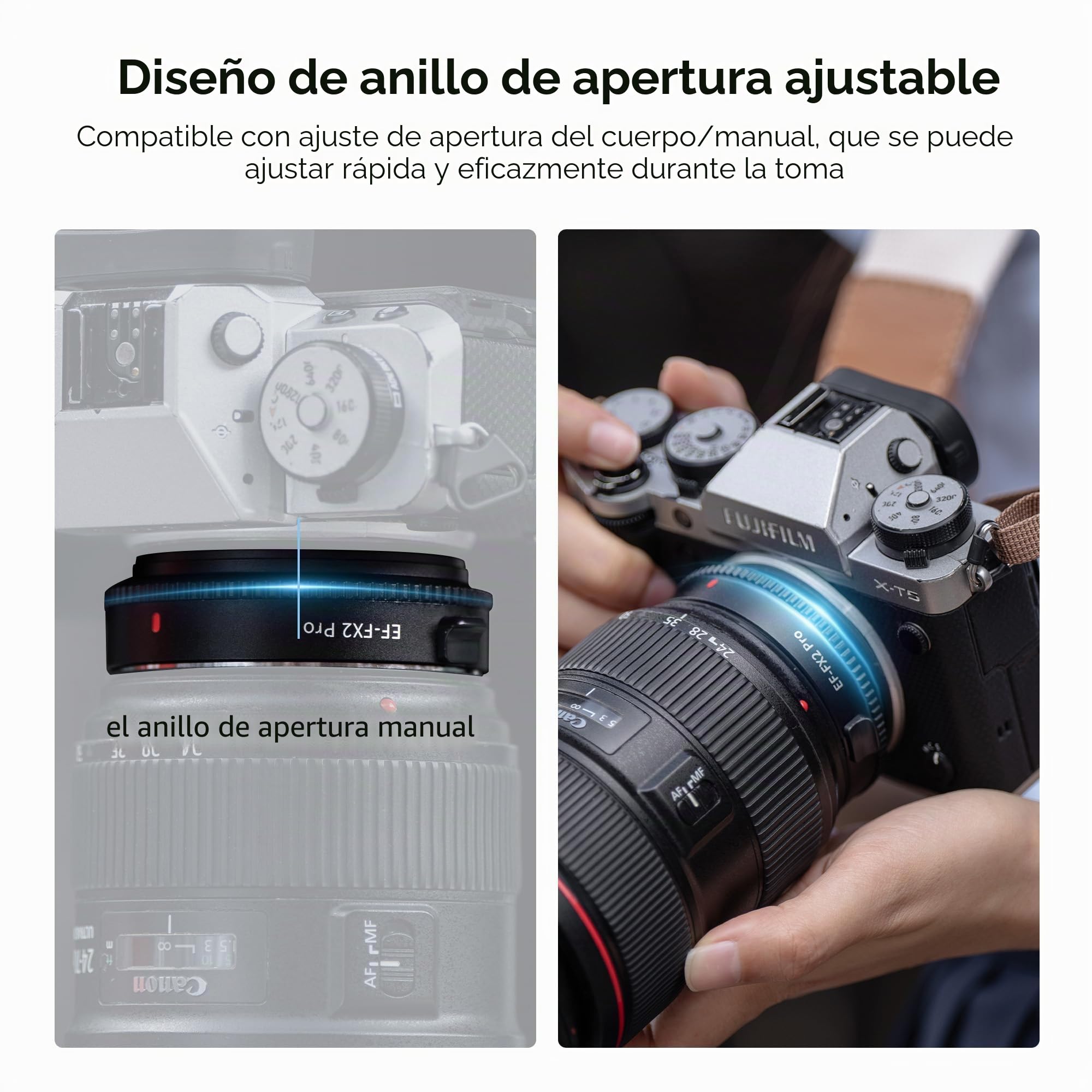 VILTROX EF-FX2 Pro Adaptador de Objetivo de Enfoque Automático 0.71x, Reductor Focal Aumentador de Velocidad Compatible con Canon EF Mount Objetivo a cámara Fuji X-Mount X-T3 X-T2 X-T20 X-T10