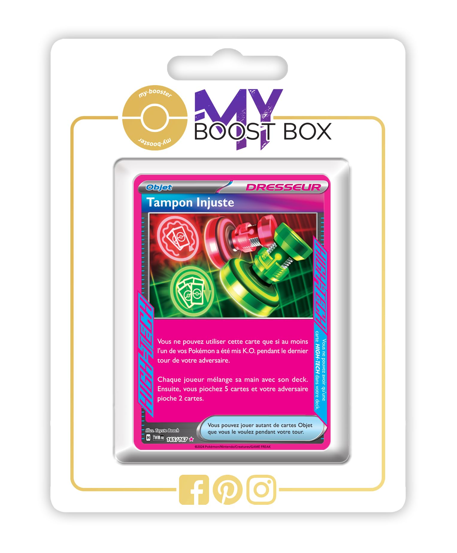 Tampon Injuste 165/167 Dresseur High-Tech Holo - Myboost X Écarlate et Violet 6 Mascarade Crépusculaire - Coffret de 10 Cartes Pokémon Françaises