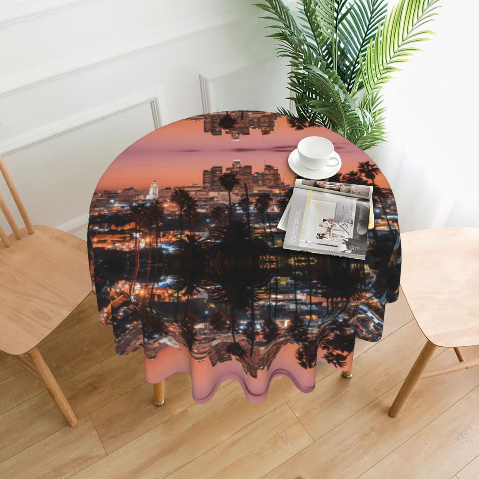 YYHWHJDE Los Angeles Palm Trees Prints Round Decorative Tablecloth 60in - High-Grade Polyester Throw for Elegant Dining & Festive Gatherings