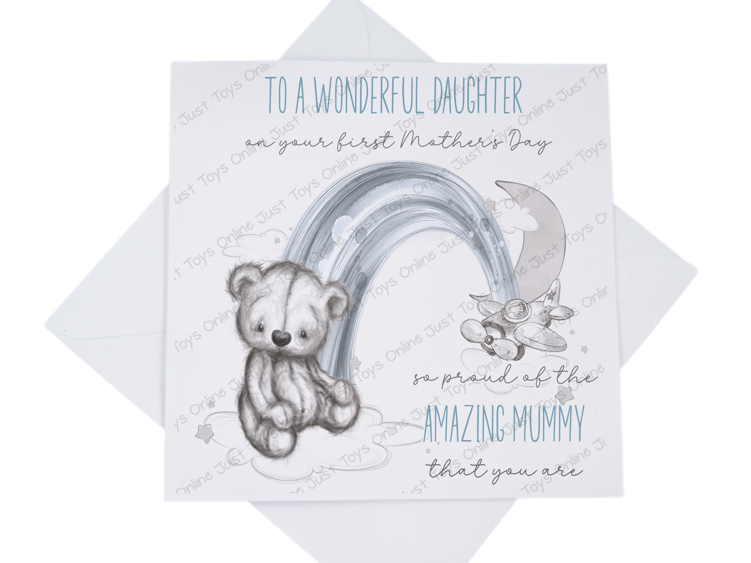 Daughter's First Mothers Day As A Mummy Card, Daughter You're An Amazing Mummy Card, Sketchy Bear Rainbow Blue