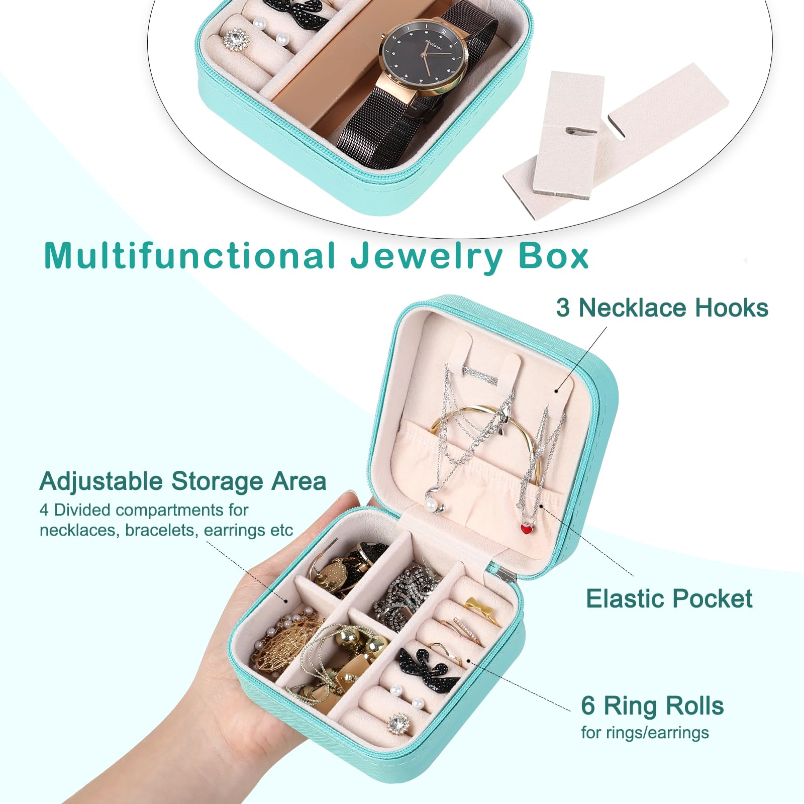 AiQInu Scatola Portagioie da Viaggio, Piccoli Porta Gioielli Donna, Portagioielli da Viaggio, Organizzatore Portagioie da Viaggio per Orecchini, Anelli, Gioielli