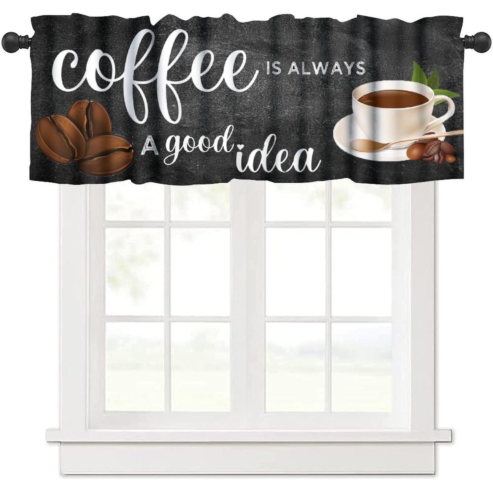 BenYaSong Coffee Window Curtains Valance Rod Pocket Curtain Drape for Living Room Kitchen Bathroom Coffee Theme for Home Kitchen Restaurant Decoration Window Drapes 54x18inch