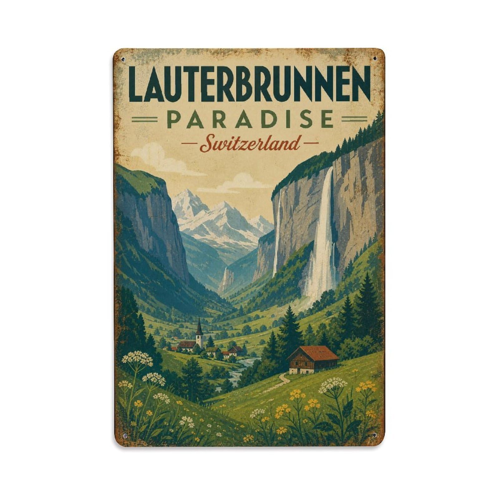 Gead 8X12inch Style Vintage Travel Lauterbrunnen Switzerland Paradise Metal Tin Sign
