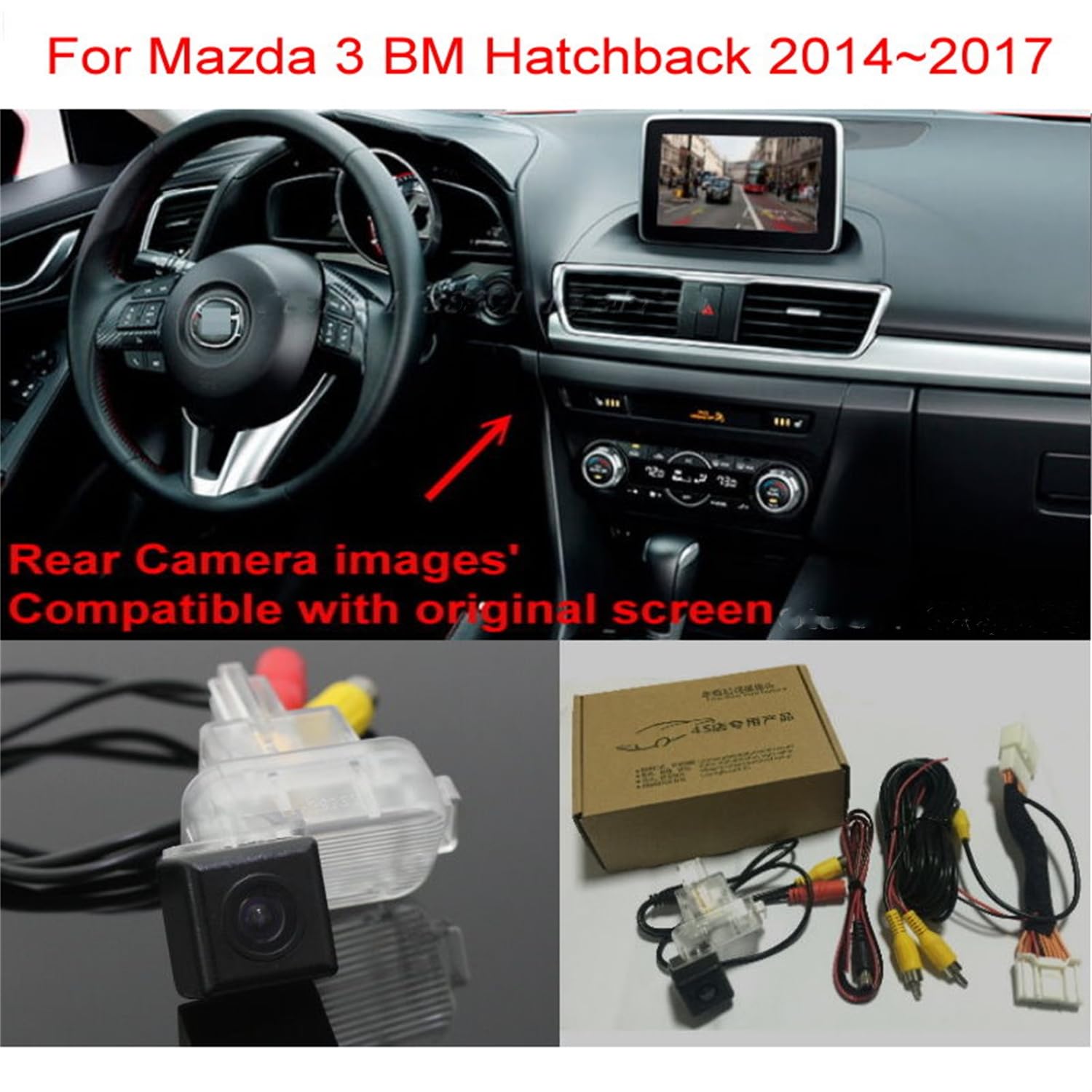 Samochodowa kamera cofania, zamiennik tylnej kamery samochodowej do Mazda 3 Mazda3 BM Hatchback 2014 ~ 2018, wodoodporna metalowa kamera cofania samochodu