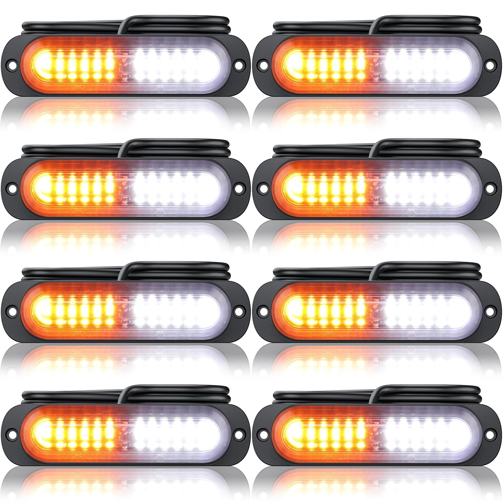 Maxetodo Sync Feature LED Emergency Strobe Lights Ultra Slim Surface Mount Amber/White Grille Lights,12/24V Waterproof,18 Modes,Memory Function,8PCS 12 LED for Trucks,Vehicles,ATVs,RVs,Cars