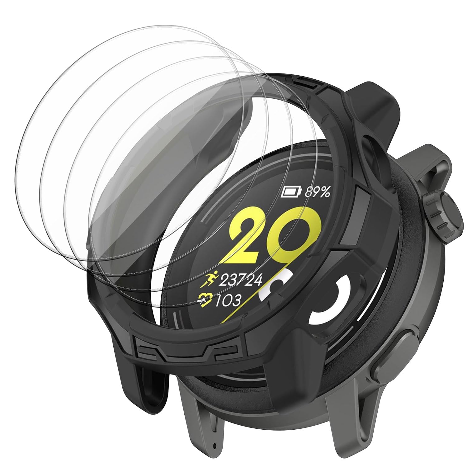 Msvueioe [1+4 Pack] Case with Tempered Glass Screen Protector Compatible with COROS Pace 3, Bumper Full Coverage Protective Soft Cases Face Cover for