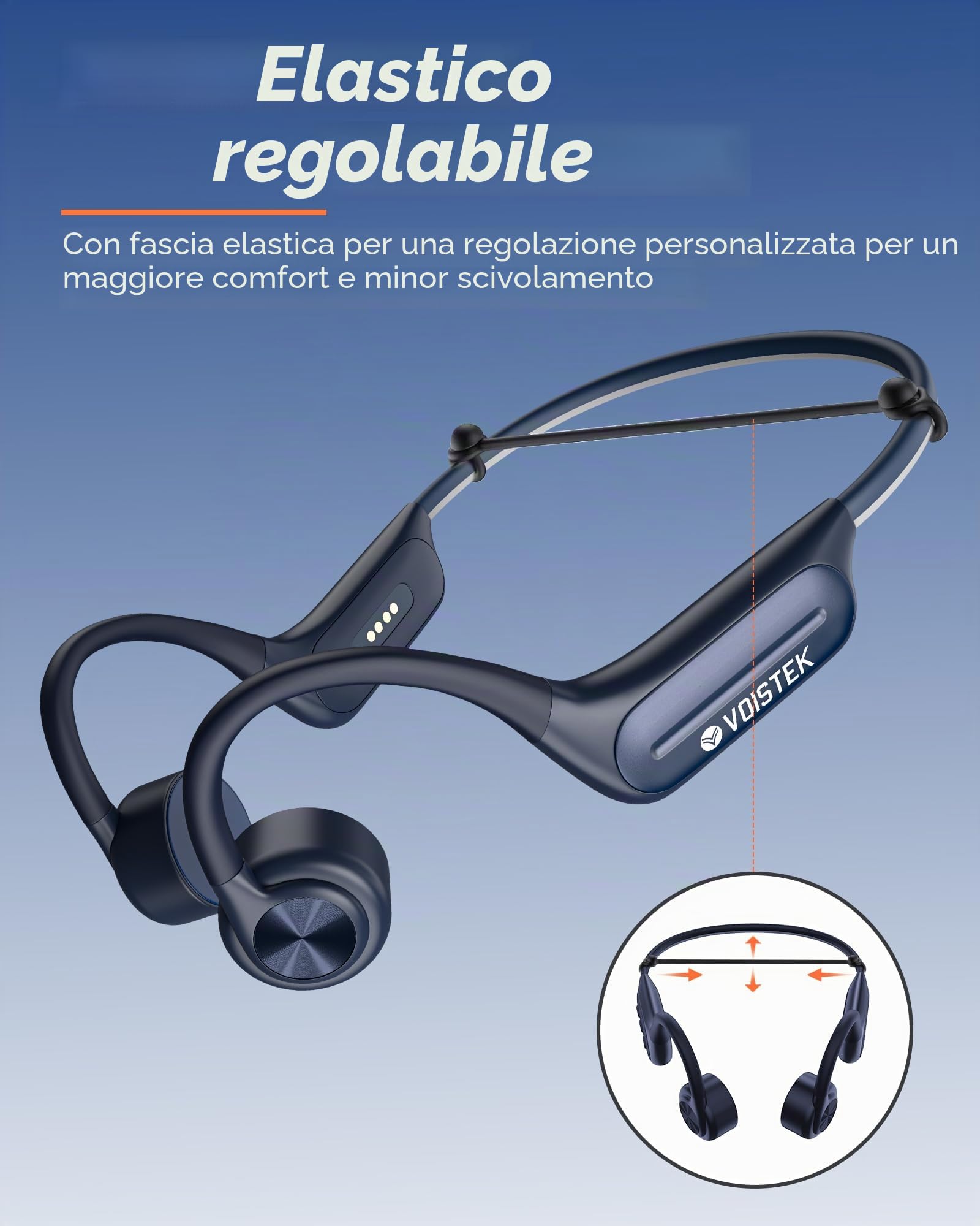Voistek Cuffie Bluetooth 6.0, impermeabili, IP68, con lettore MP3 da 32 GB di memoria, senza fili subacquei, design aperto per nuoto, corsa, bicicletta e surf (blue)
