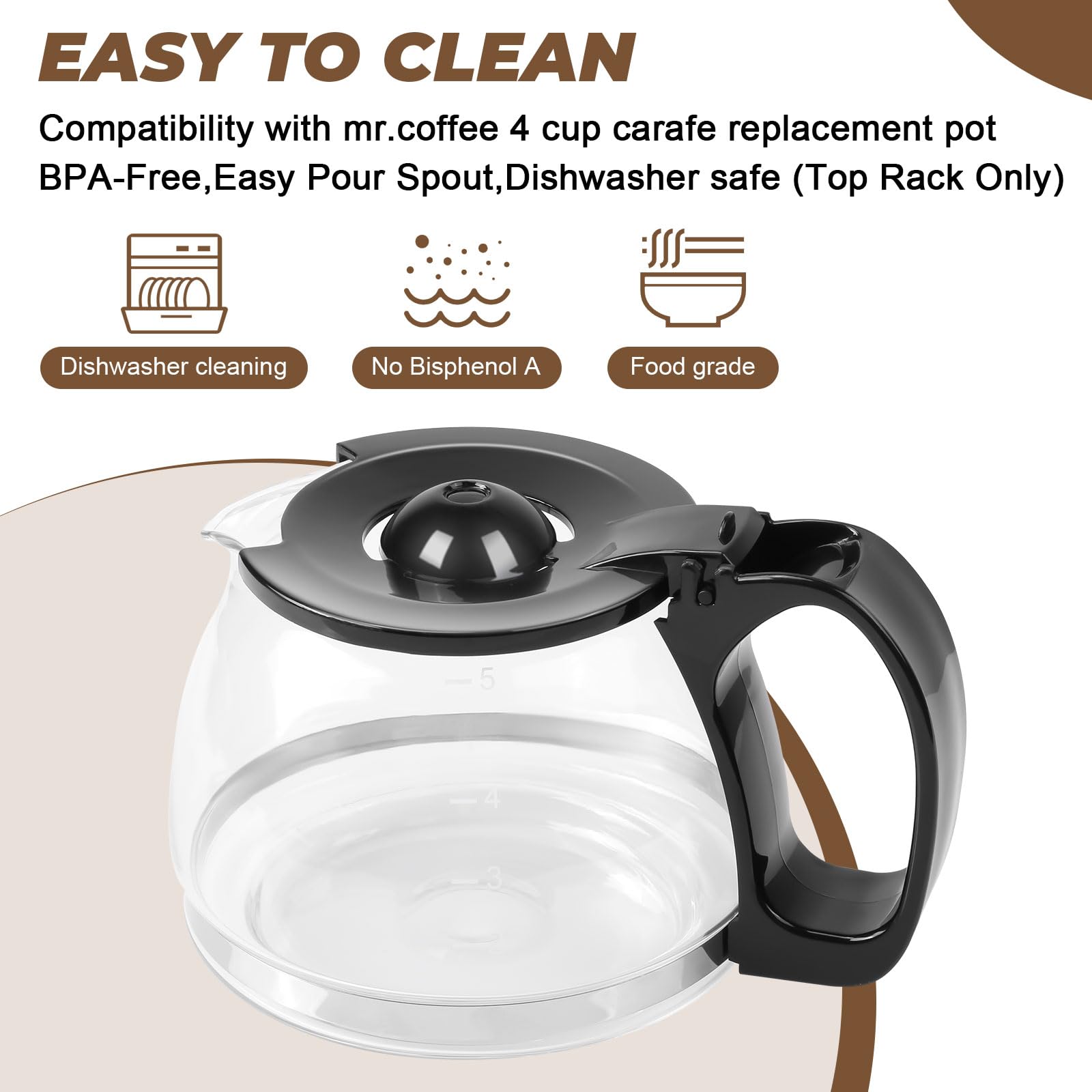 Amazon.com: 4-Cup Glass Carafe fits for Mr.Coffee,Universal Coffee Pot  Machine Glass Carafe Decanter Replacement Accessory with Easy Pour Spout  and Comfortable Grip Handle: Home & Kitchen