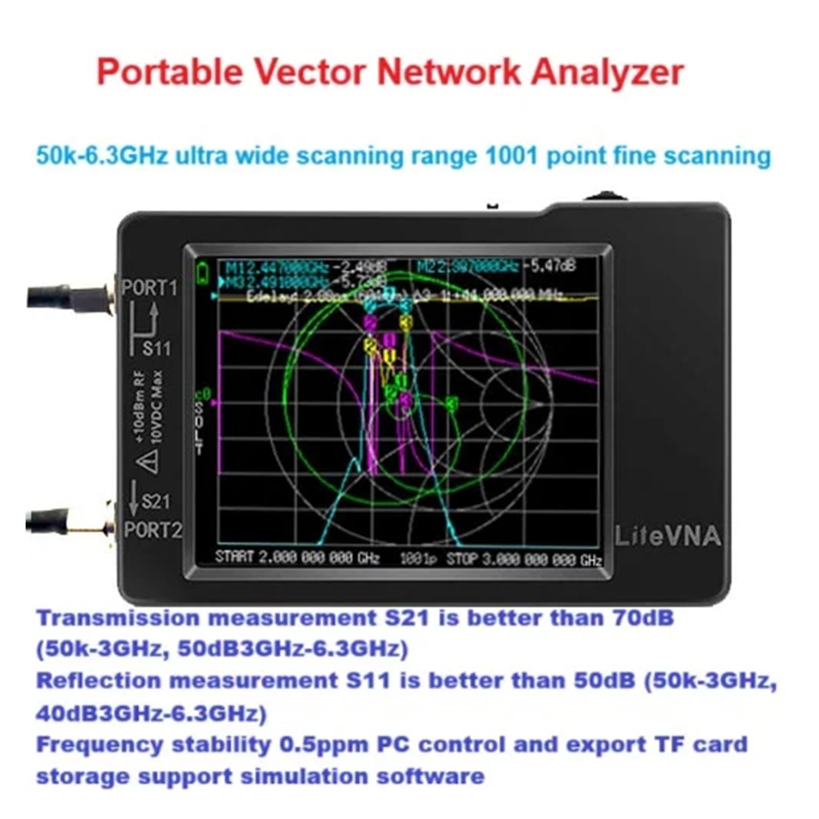 Analizador de espectro, Analizador de red vectorial LiteVNA 6G antena VNA NanoVNA 50k-6.3GHz(LiteVNA62 (2.8 inch))