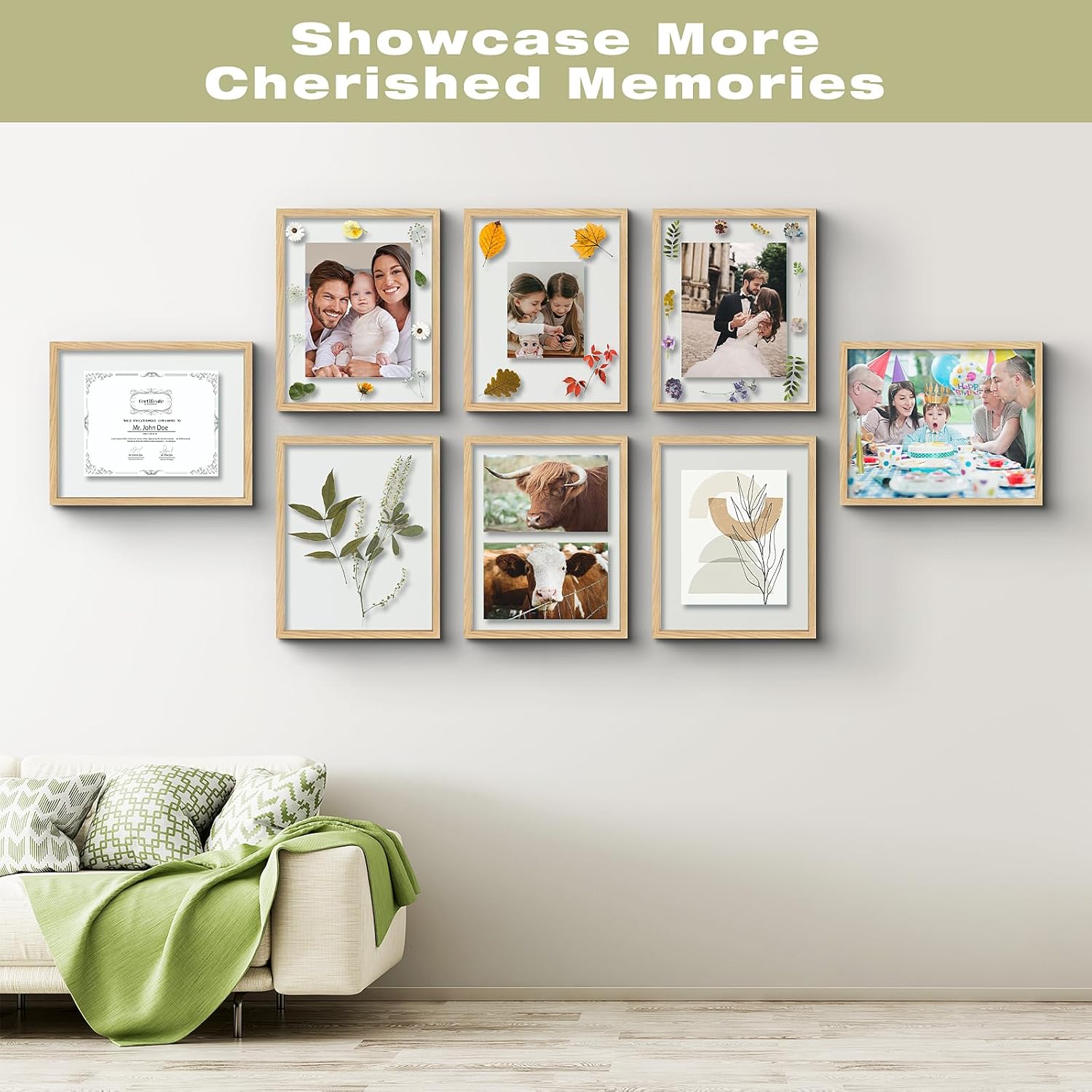 16x20 Floating Picture Frame - Solid Wood Frame for Pressed Flower - Real Glass of Front - Use as 11x14 or 12x16 Picture Frame - for Wall Mount Display (Natural Wood, 1 Pack)