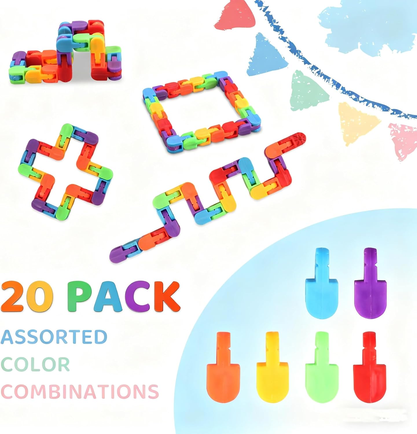 30PCS Wacky Tracks Fidget Toy, Rainbow Snap and Click Sensory Toys, Goodie Bag Fillers,Treasure Box,Classroom Prizes, Bulk School Party Favors Gifts for Kids and Teens Students
