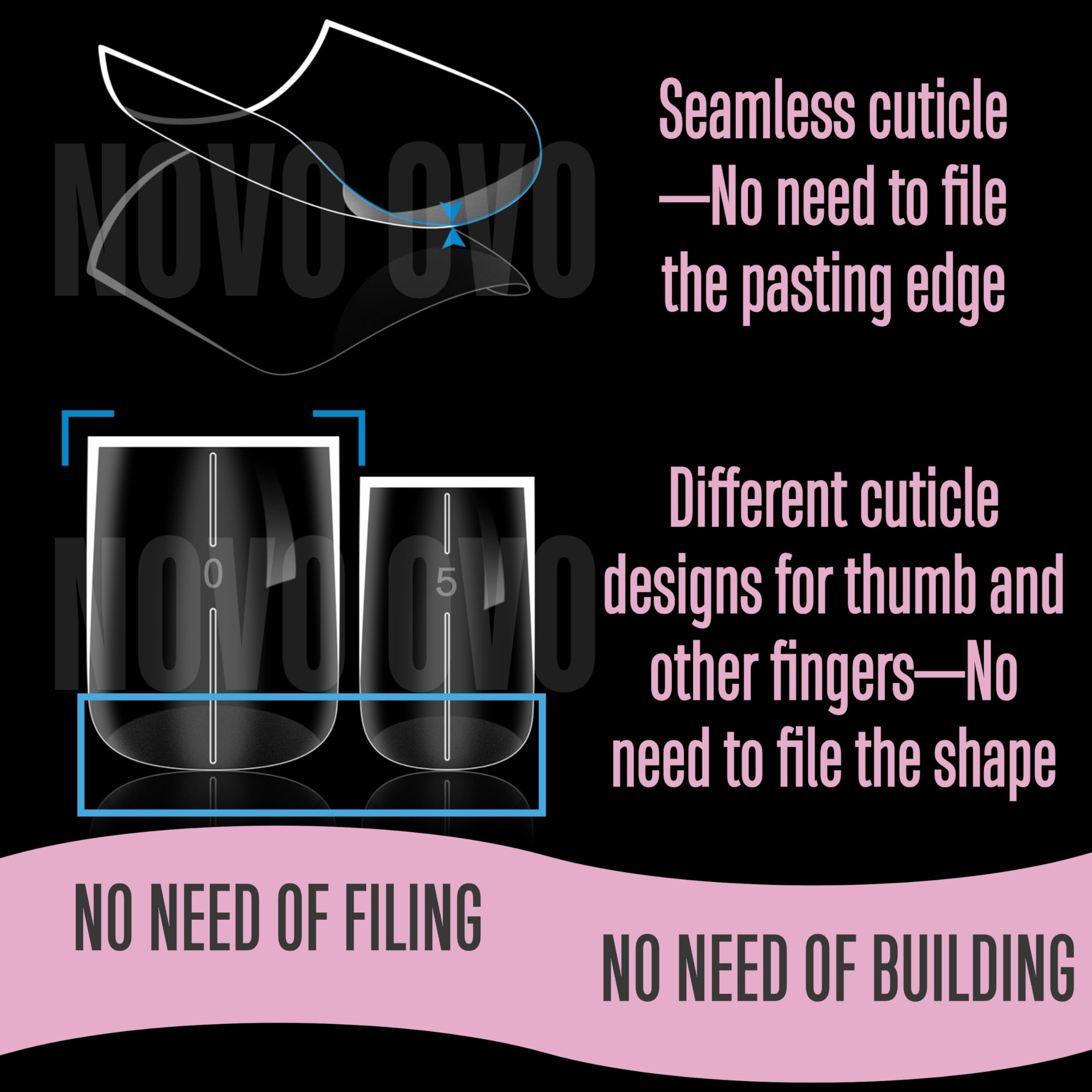 NOVO OVO Straight Square Thick Short Natural Nail Tips Press on - Image 4