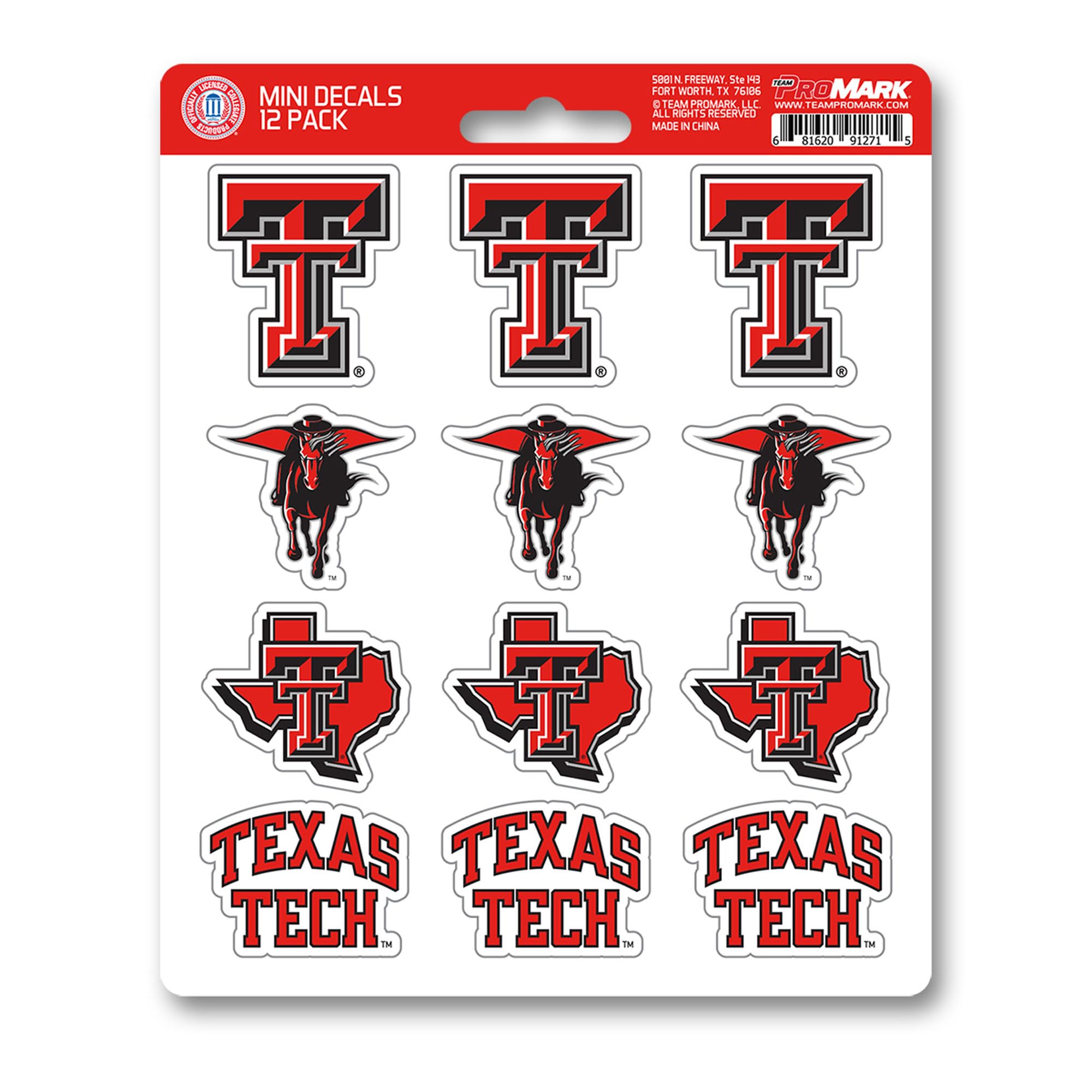 FANMATS NCAA Texas Tech Red Raiders Aufkleber-Set Mini (12 Stück), Team-Farbe, Einheitsgröße
