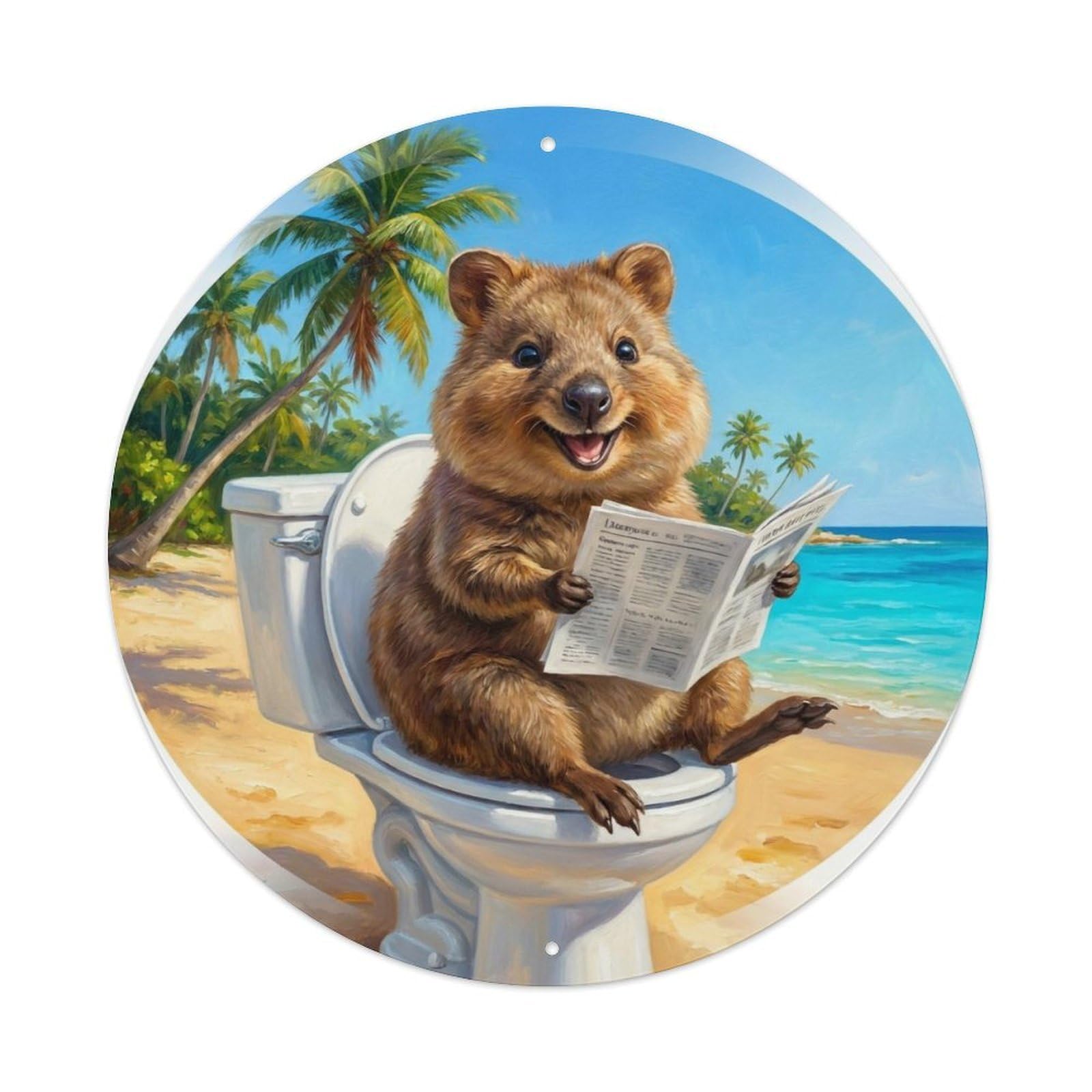 Quokka On Toilet Humorous Bathroom Island Beach Reads Metal Tin Sign
