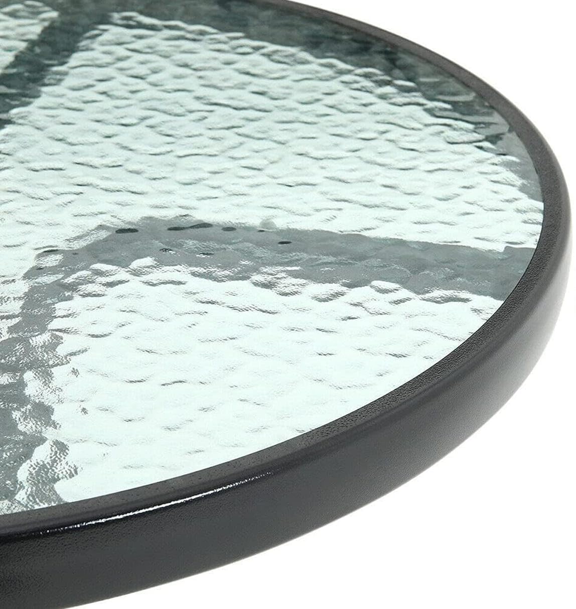 Gartentisch Rund 60 cm Schwarz Sicherheitsglas Balkon Outdoor | Pulverbeschichteter Stahl, UV-beständig, rutschfest, wetterfest, stylisch, pflegeleicht