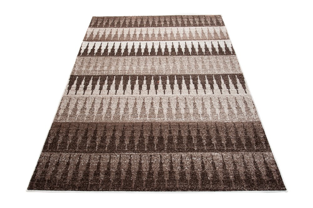 Tapiso Sari dywan z krótkim włosiem, nowoczesny dywan, geometryczny wzór, w paski, trójkąty, melanż, brązowy, beżowy, do salonu, sypialni, Ökotex 240 x 330 cm
