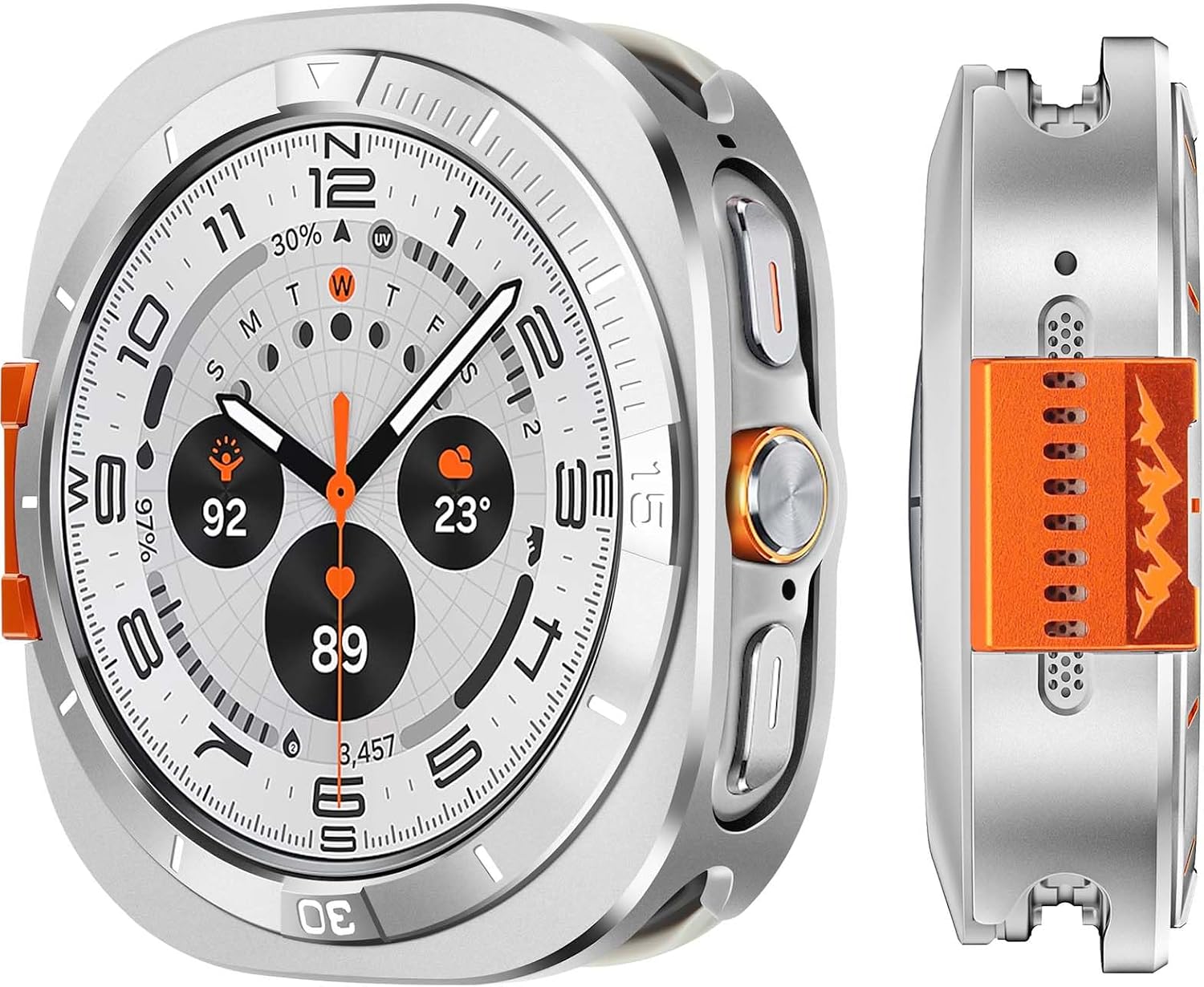 Metal Cover Compatible with Samsung Galaxy Watch Ultra Case 2025/2024, 2 in 1 Protective Rugged Bumper with Back Frame for Galaxy Watch 47mm (Silver/White)