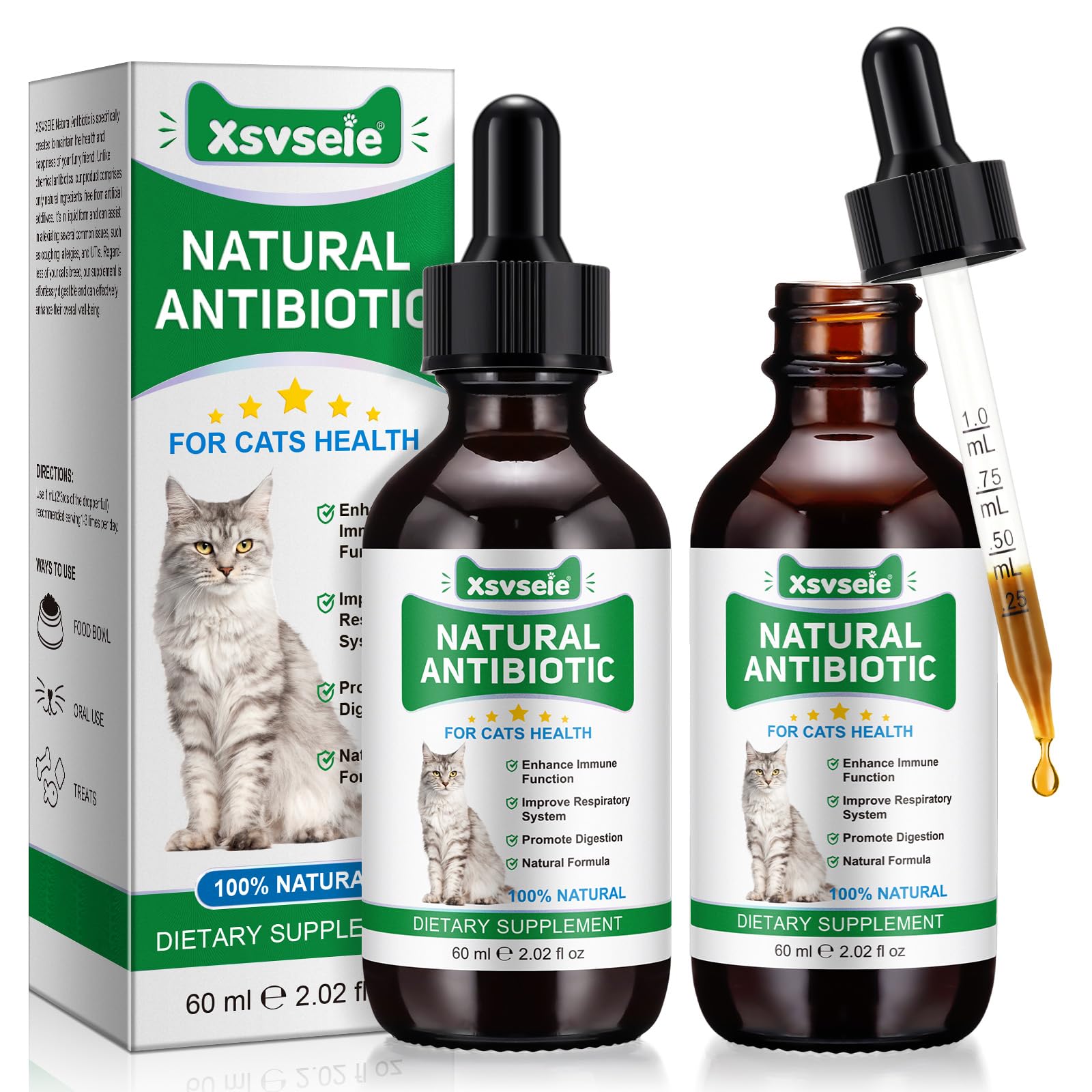 Antibiotics for Cats 2pc Cat Antibiotics, Supports Immune & Cats Allergy Itch Relief, Health Supplies cats UTI Cat Multivitamin, 60ml
