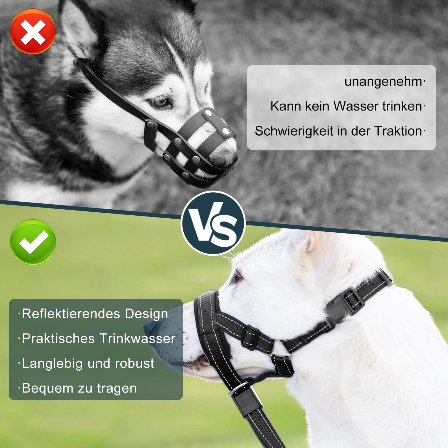 Voarge Harnais de dressage pour chien, muselière pour animaux de compagnie, facile à installer, léger, avec sangle de nez rembourrée, protège-dents pour chien, support d'entraînement pour éviter les
