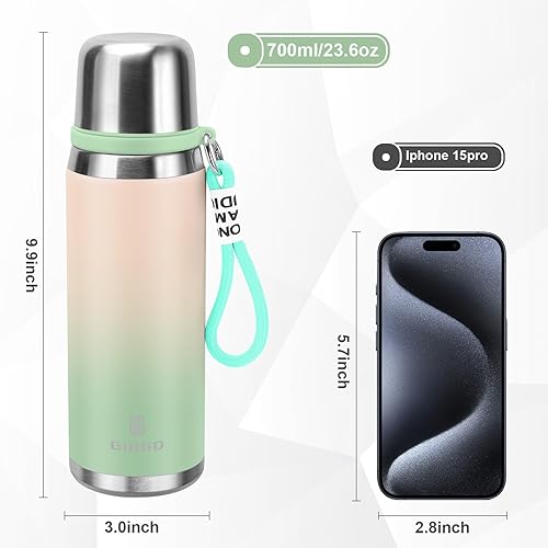Miniatura 2 de Botellas térmicas de acero inoxidable con taza de 23.7 fl oz23.7 oz botella aislada al vacío para café caliente y frío, botella térmica de agua con