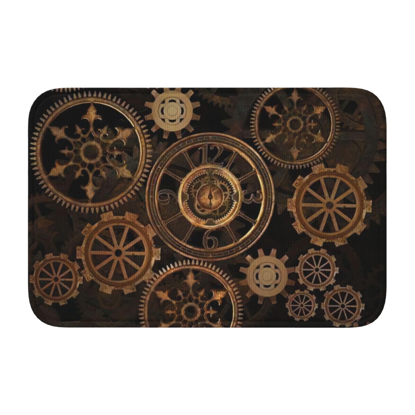 IDETECTOR Gears Clock Bronze Century printed Hem Mat 40x60 Indoor Doormat Indoor/Outdoor Entrance Carpet Mat