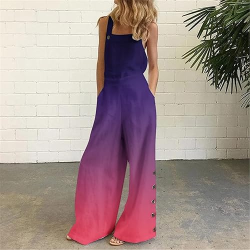 Miniatura 2 de Overol con peto para mujer, estilo casual, sin mangas, con bolsillo, lavado, con peto, overol de mezclilla ancho (I-morado, S)