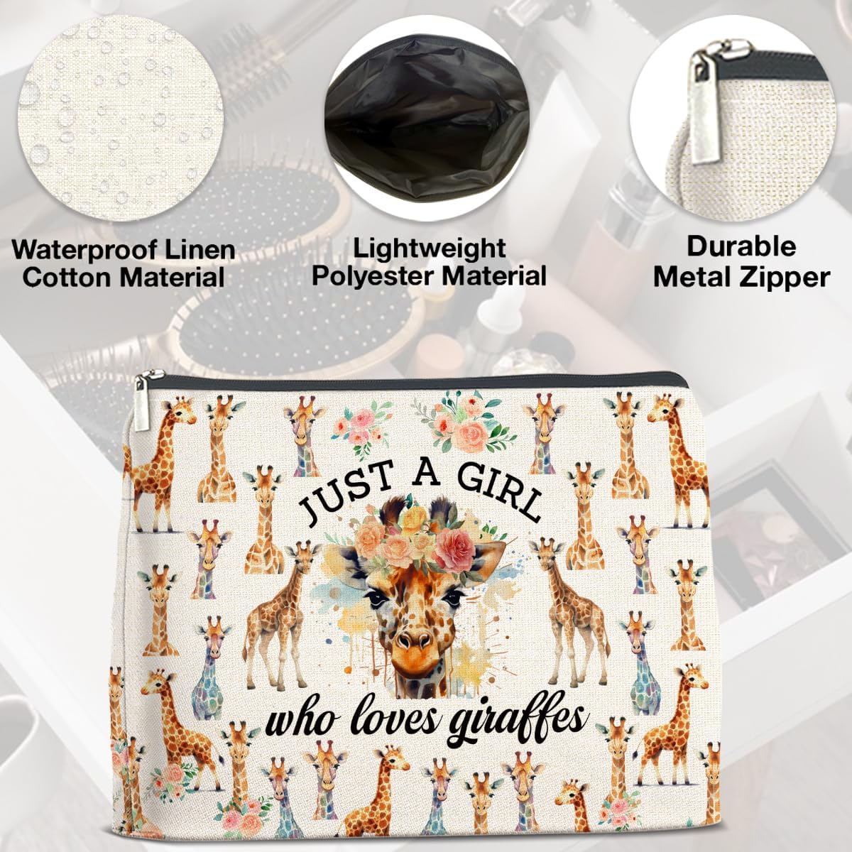 Giraffe Lover Gifts Makeup Bag Just a Girl Who Loves Giraffes Cosmetic Bag Zipper Makeup Pouch Giraffe Gifts - Image 3