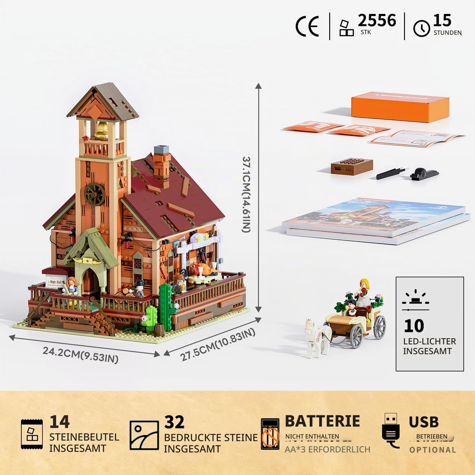 Lumibricks Old West Meeting Hall Beleuchtetes Klemmbaustein-Set, 2556 Teile kreatives BAU- und Lernset mit Schnellverschluss-Struktur und Touch-Dimmfunktion, geeignet für Erwachsene und Jugendliche