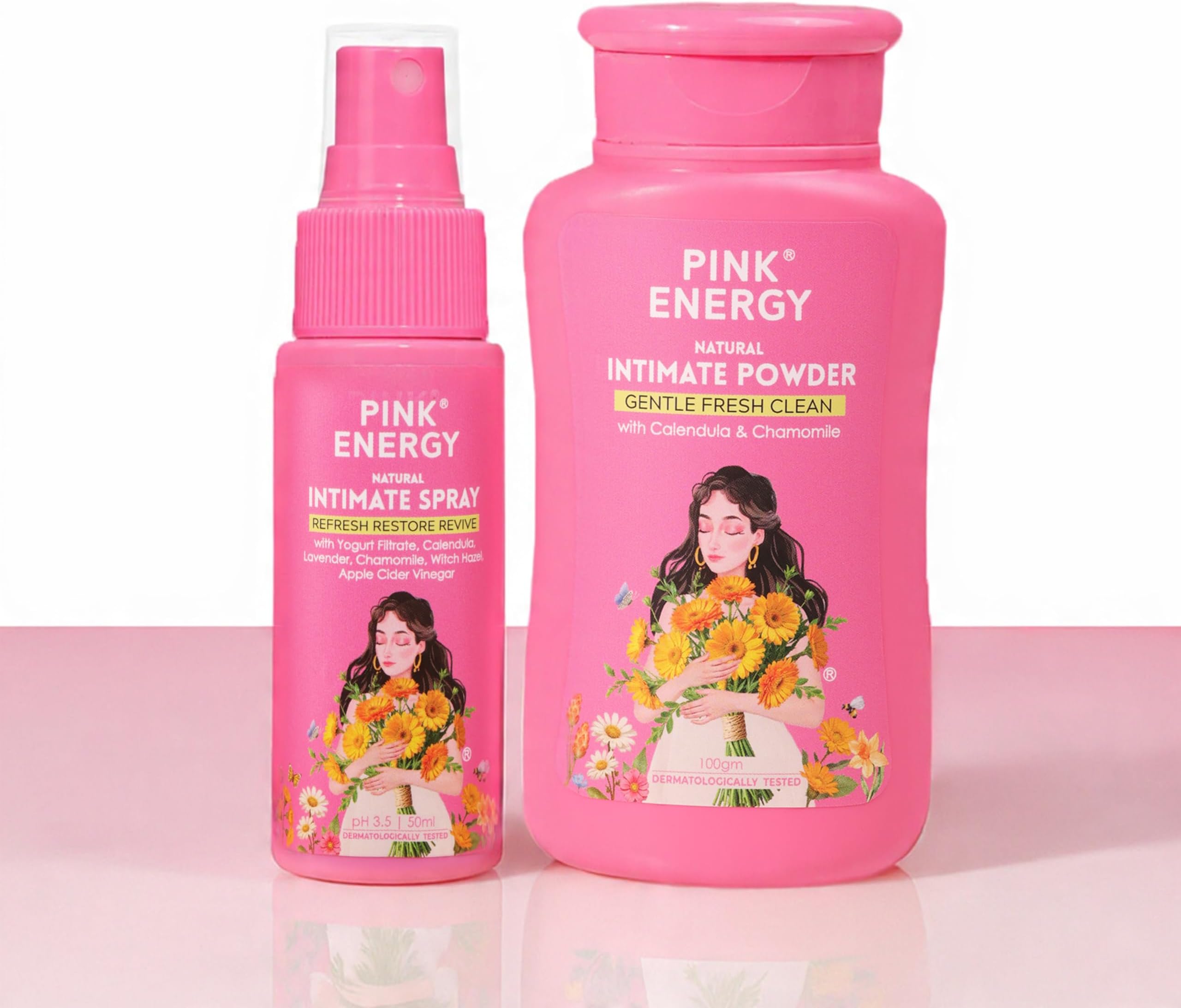 - Intimate Odour-Control Spray + Talc-Free Powder Combo | pH-Safe Feminine Deodorant + Anti-Chafing Powder | All-Day Freshness | Calendula | 50ml + 100g