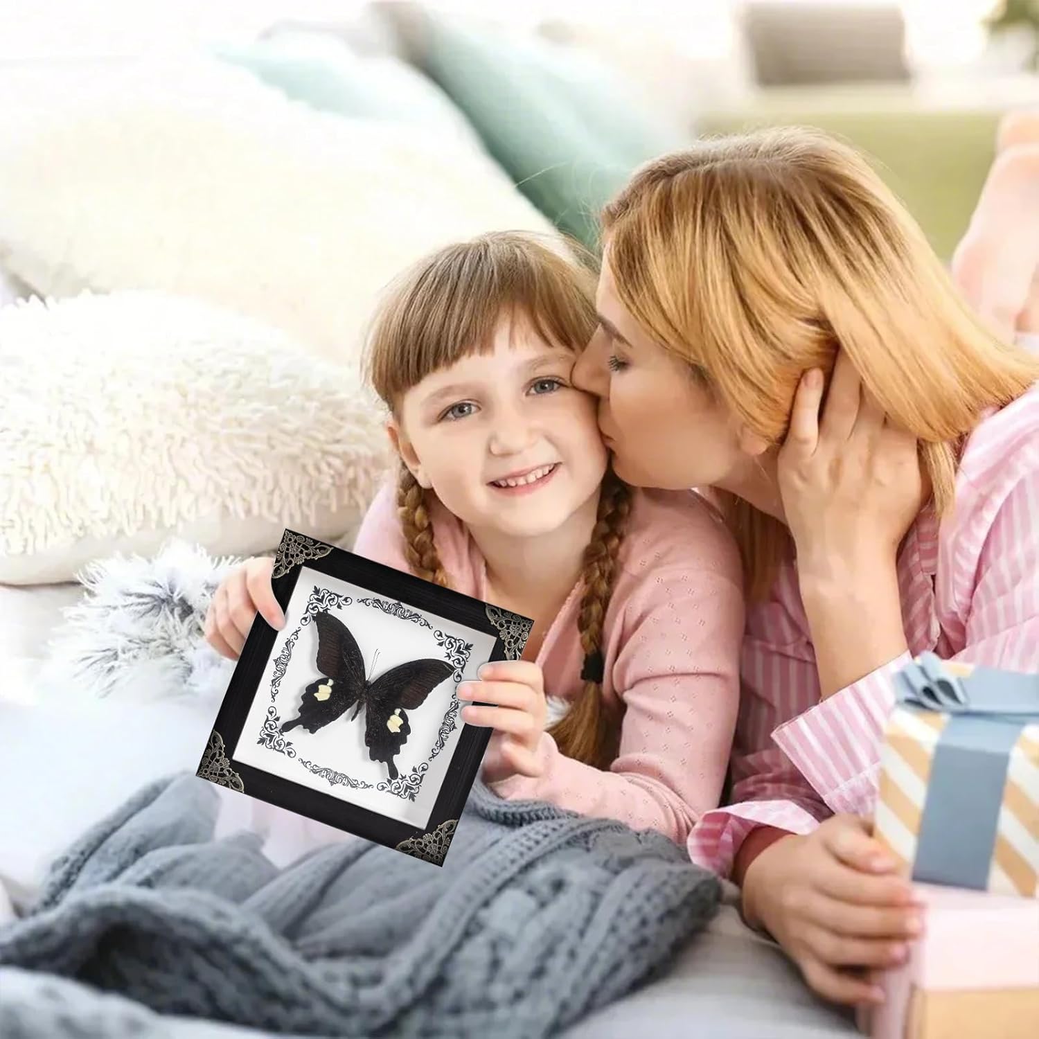 BFYLCHY Real butterfly photo frame wall decoration insect specimen holiday gift Gothic home decoration desktop decoration handmade photo frame (C_Jade Phoenix Butterfly)