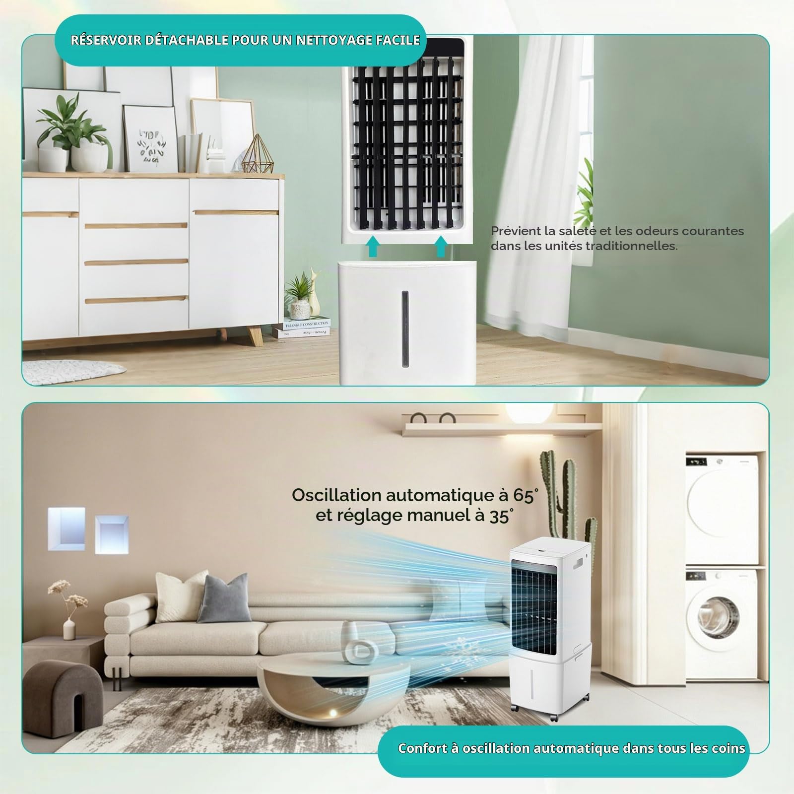 Rafraîchisseur d'air Évaporatif 12L (Alternative Climatiseur Mobile Sans Évacuation), 800 m³/h Puissant Portable, 3-en-1 Ventilateur & Humidificateur avec Télécommande, Minuteur 12H, 8 Pains de Glace