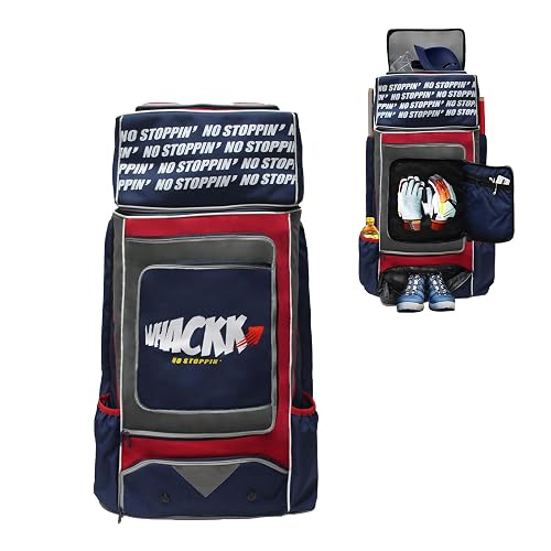 WHACKK Warrior |Cricket Kit Bag Backpack |Adult | 2 Bat Pocket Shoe & Helmet Pocket Main Pocket Fit 18" Leg Pad |2 Bottle Holder Easy Access Pocket |Player Edition Senior