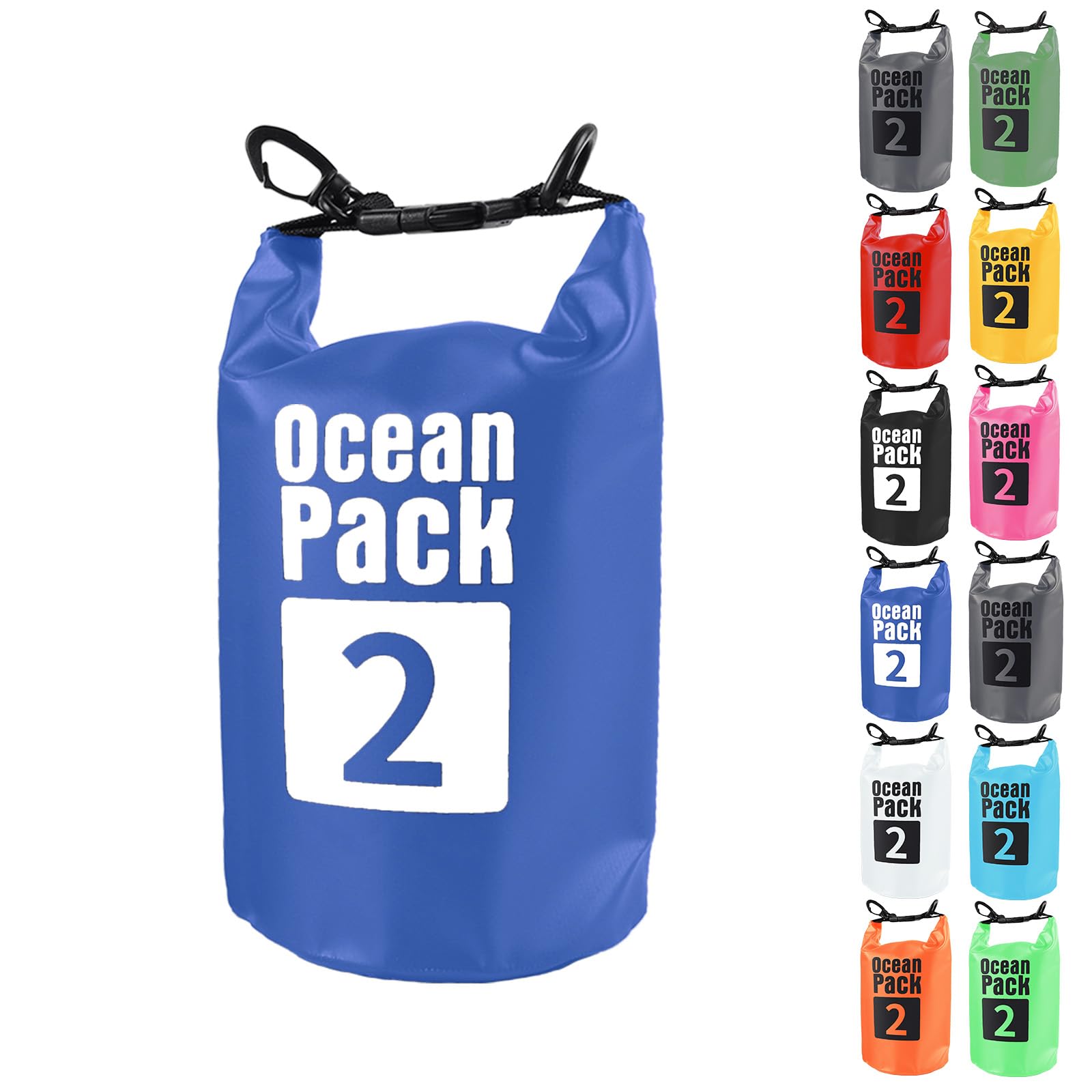 MOMAHUA 2L Waterproof Dry Bag - Blue Durable PVC Roll Top Dry Sack (No Strap) for Storing Phone & Valuables - Reusable Gear Protector for Kayaking, Boating, Beach, Swimming and Travel