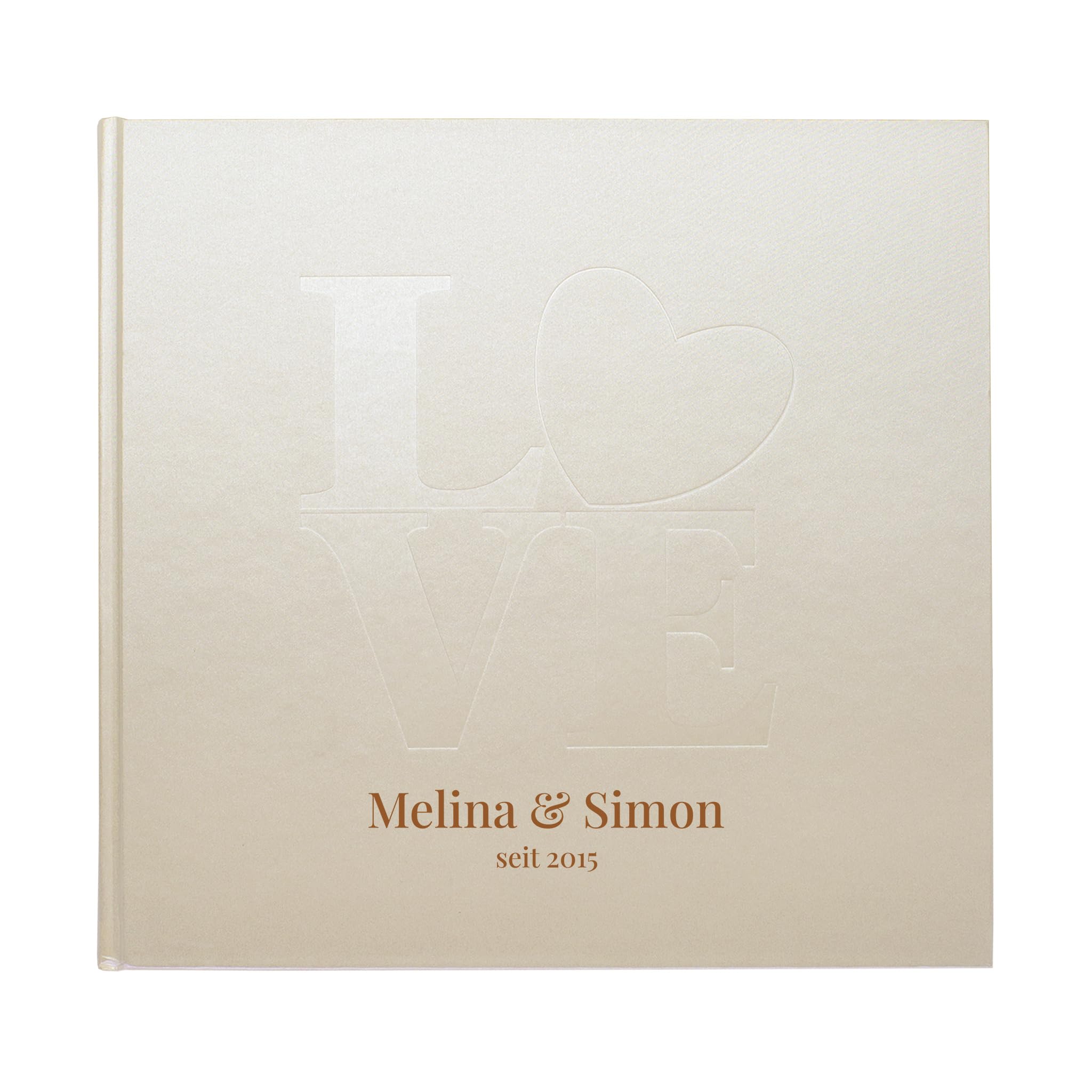 Herz & Heim® Personalisierbares Gästebuch zur Hochzeit – Edles Design mit LOVE-Prägung – Hochzeitsbuch für Erinnerungen – 176 Seiten – Hochzeitsalbum „Love“ mit Namen & Datum