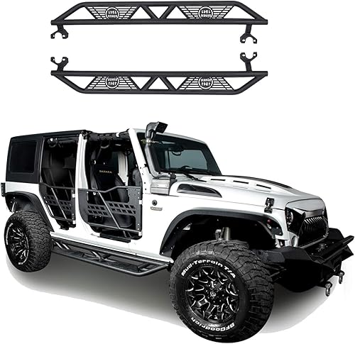 Crowmt 4x4 Wrangler Unlimited - Estribos laterales Nerf compatibles con Jeep JK 2007-2018 de 4 puertas, rieles de roca de tubo, color negro