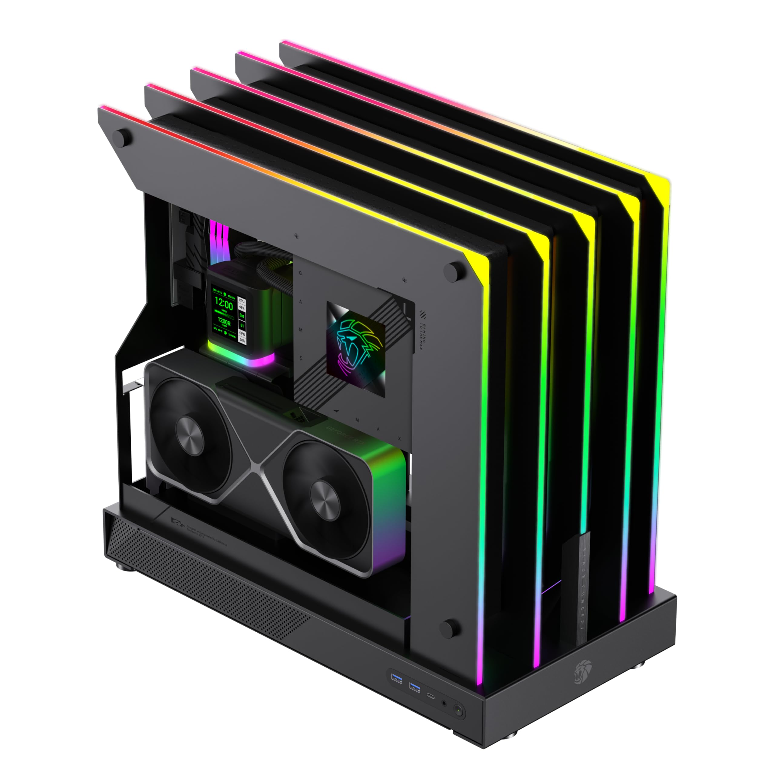GAMEMAX BLADE CONCEPT Case PC, ATX Gaming, Illuminazione RGB a Forma di Artiglio con 277 LED, Compatibile con GPU Serie NV50 con Riser PCIe 4.0, Montaggio Verticale GPU, Edizione MOD Limitata
