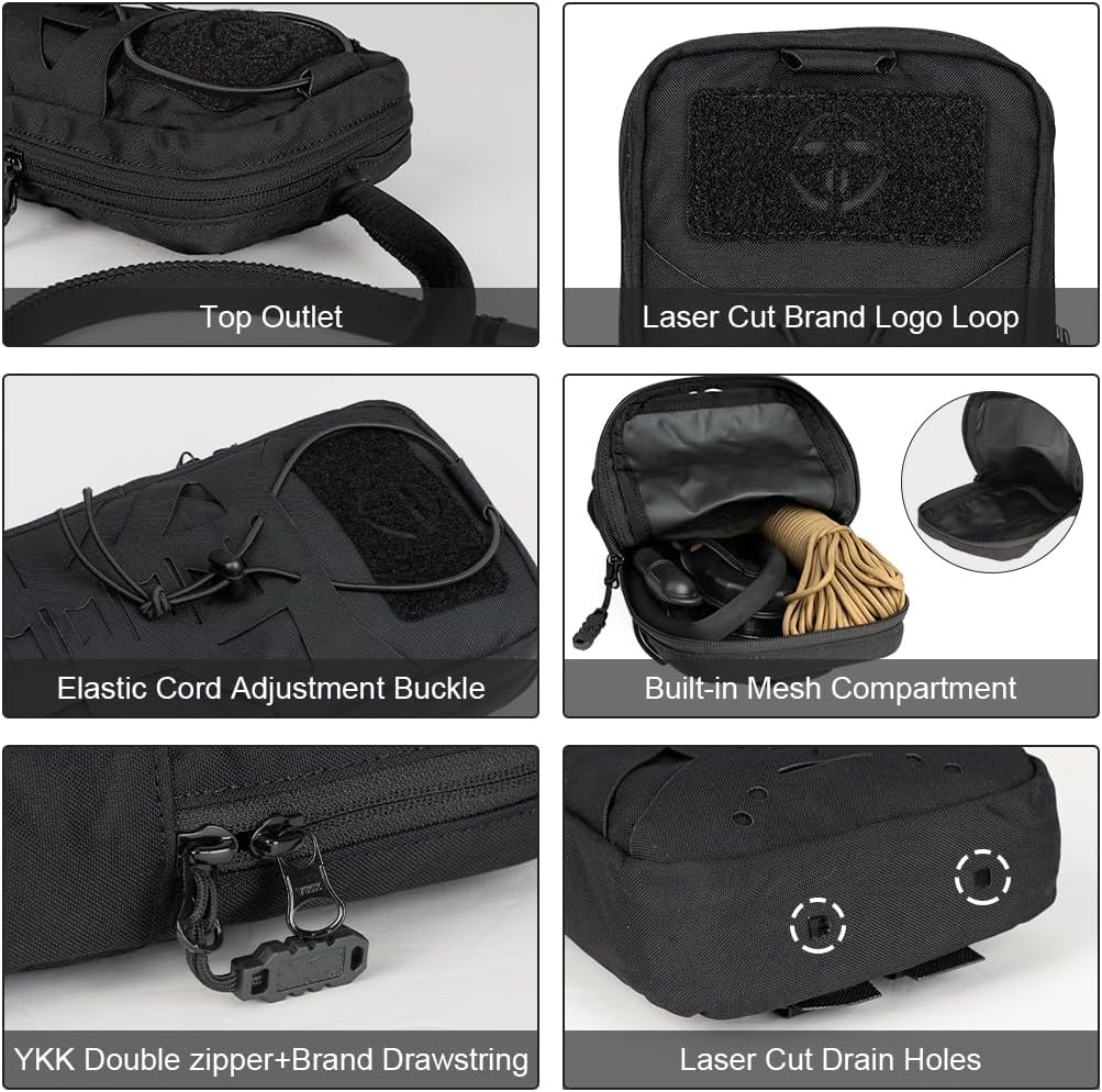 Tactical Hydration Pouch with Inner Bladder for 1L Water Bag Laser Cut MOLLE Hydration Pouch for Hiking Biking Running and Climbin 500D Nylon