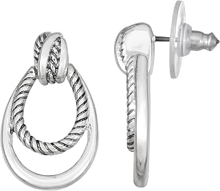 Napier silver post back stud earring with double door knocker drop design featuring rope accents and antiqued finish