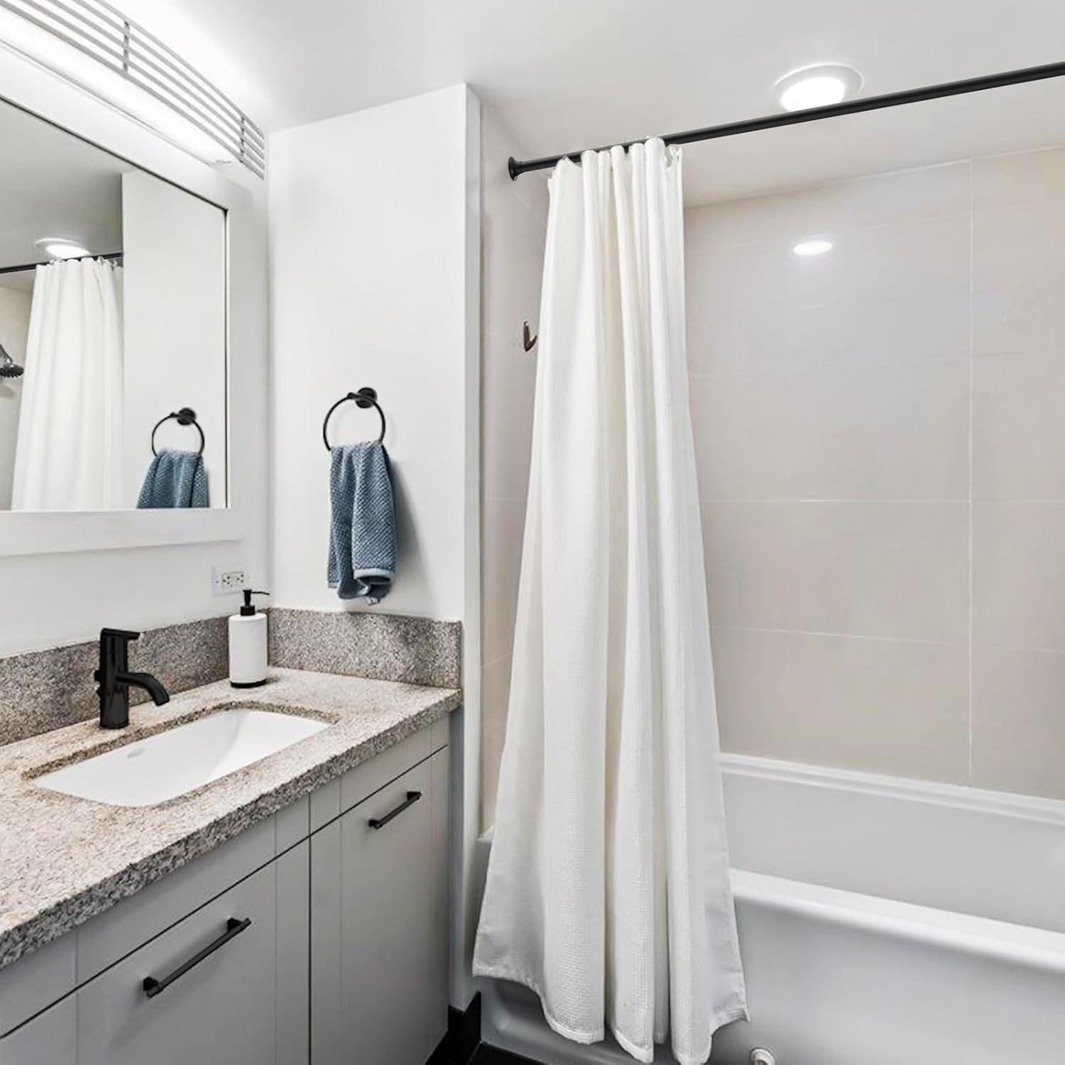 USHOWER 24 Inch Bathroom Hardware Set and 21-78 Inch Shower Curtain Rod, Matte Black