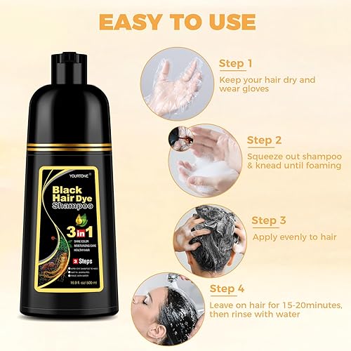 Miniatura 6 de Champú de tinte para cabello negro 3 en 1 para cobertura de canas, champú para colorear el cabello para mujeres y hombres, ingredientes herbales