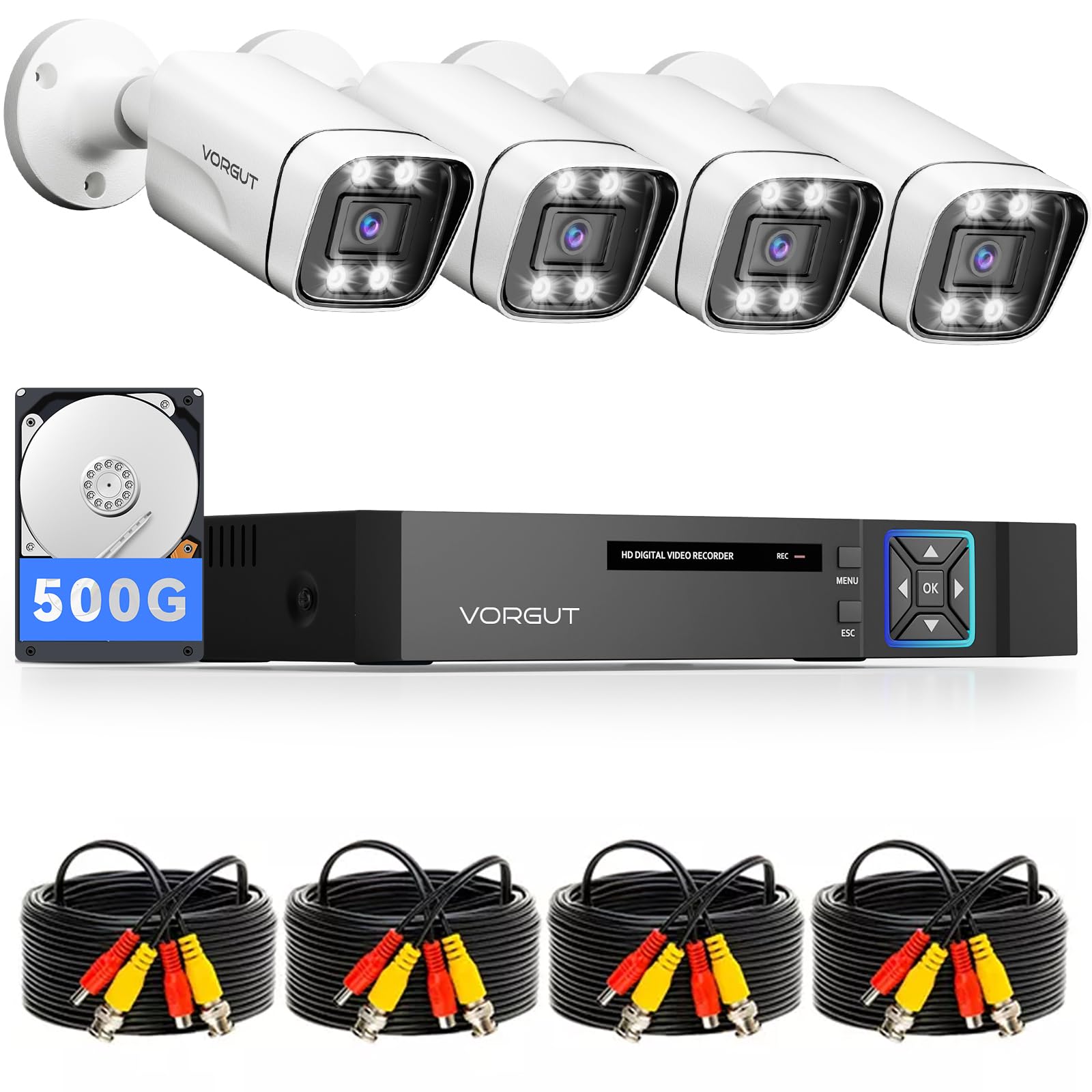 5MP Wired Security Camera System with 500G HDD,4X Metal Outdoor Cams