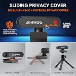 AIRHUG 4K UHD USB Webcam No Mic 16MP Capteur Sony, protection de confidentialité pour des réunions sécurisées - PDAF Accrochage, 63° or FOV, Correction automatique de la lumière, Caméra de streaming (pas d'audio) pour PC/Laptop/Desktop
