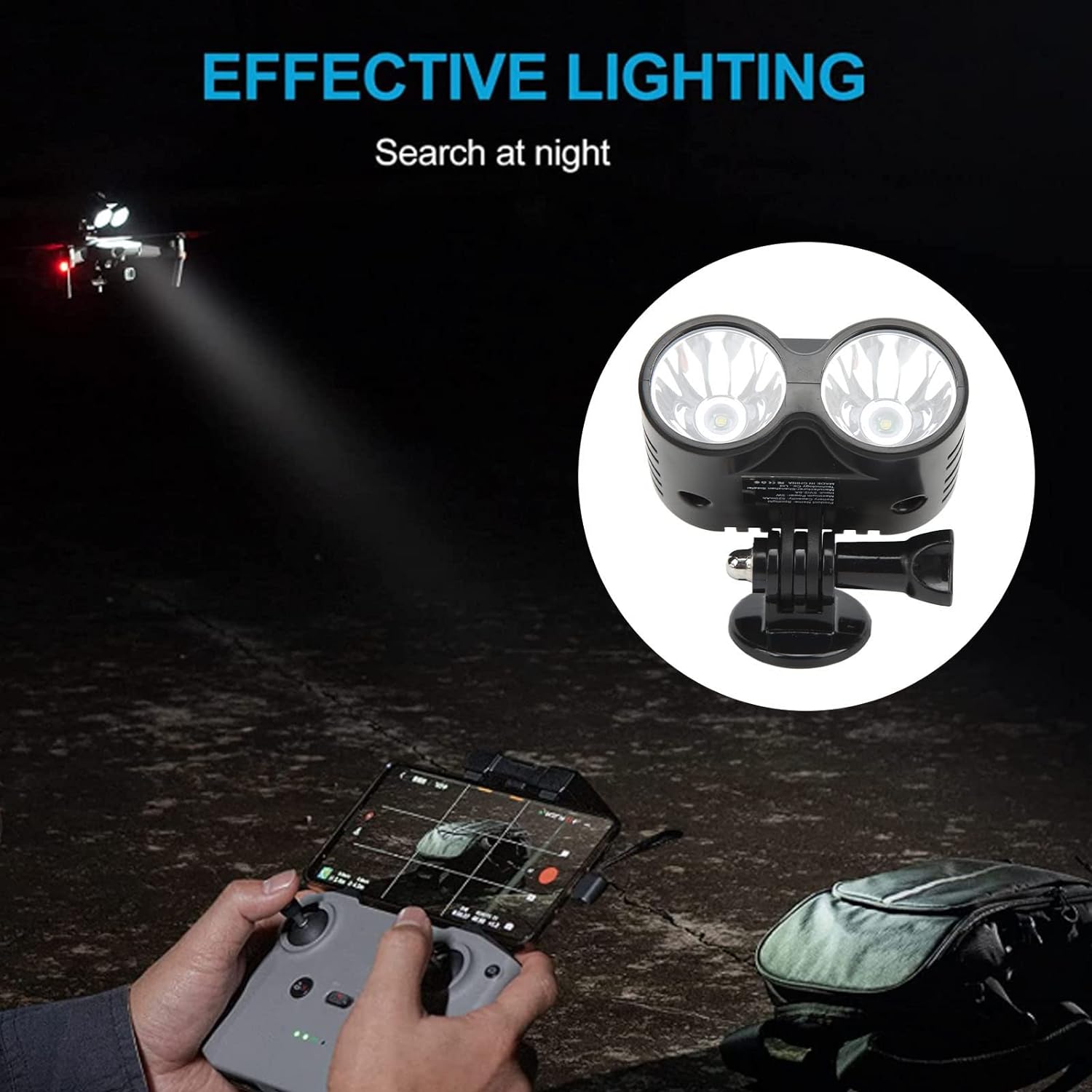 Drone Owl Searchlight, 4 Modes Drone Night Light for DJI FPV, for AIR 2S, for Mavic AIR 2, for Mavic 2, LED Light Searchlight for Drone Fishing, Bait Release, Payload Delivery