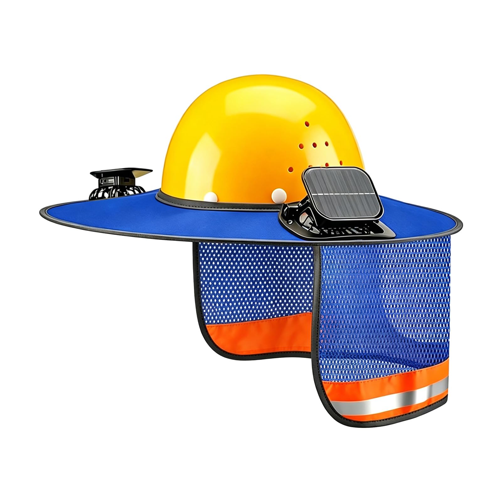 Kieteiik Blue Hard Hat Sun Shade Full Brim Equipped With 2 Detachable Solar Fan And Adjustable Neck Cover Hard Hat Sun Visors Detachable Attachment