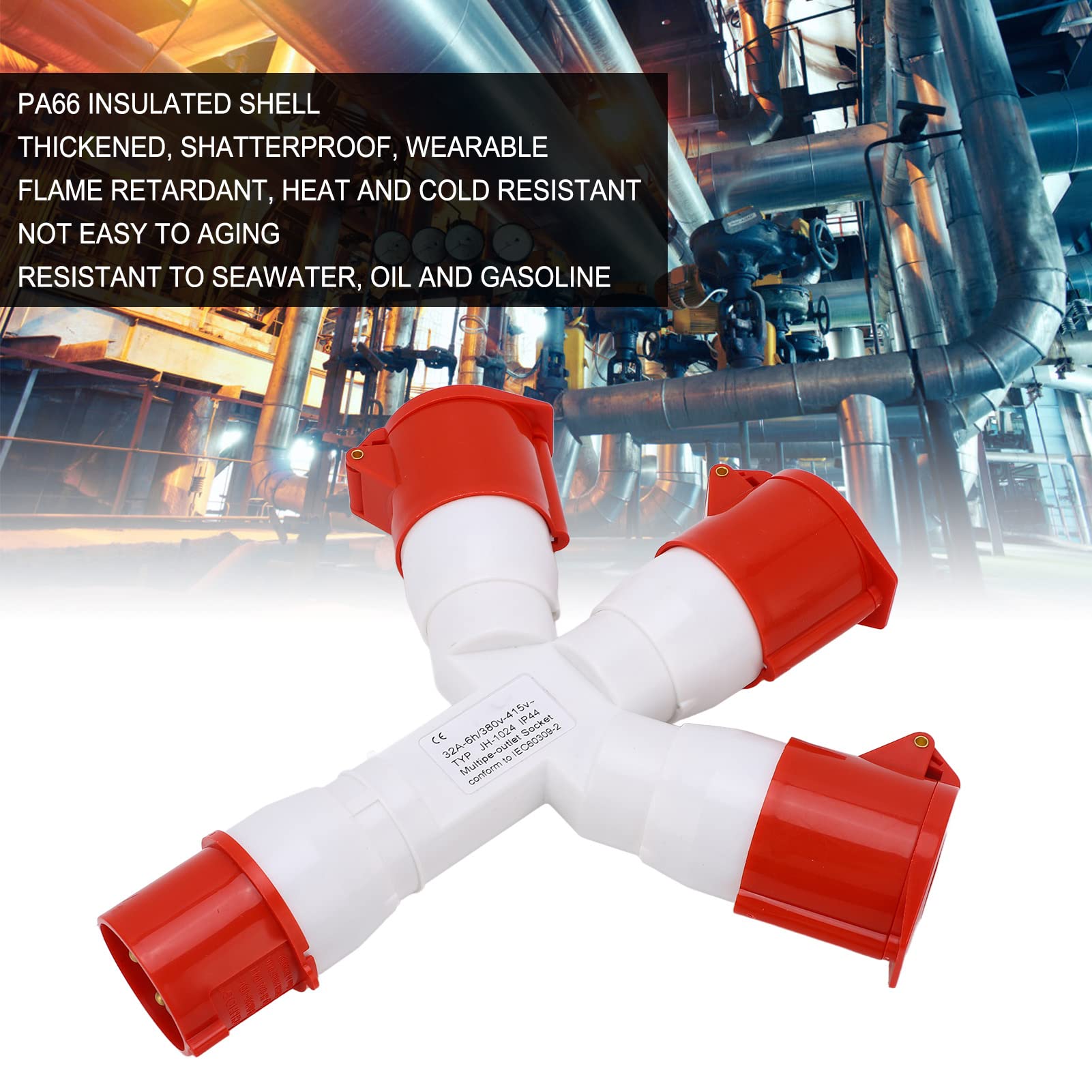 Spina per Sito Industriale 2P N E Spina Industriale 1 Ingresso 3 Uscite Prese Multiple a 4 Pin Alimentazione Connettore Elettrico 32A 380‑415V