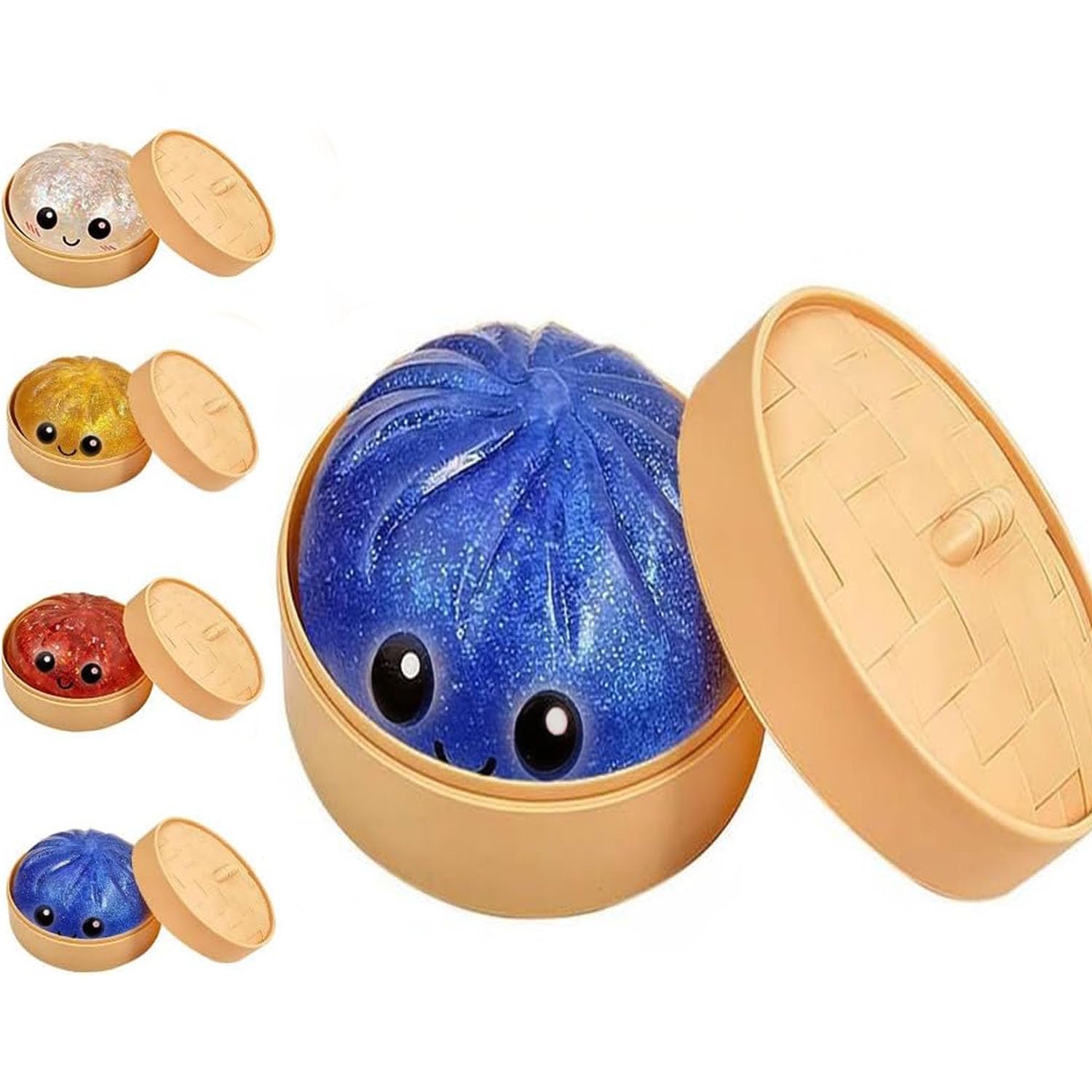 Glitter Dumpling Squishy, 2026 New Bun Squeeze Stress Relief Ball with Steamer Box for Stress Relief, More Surprises (White) — view 10