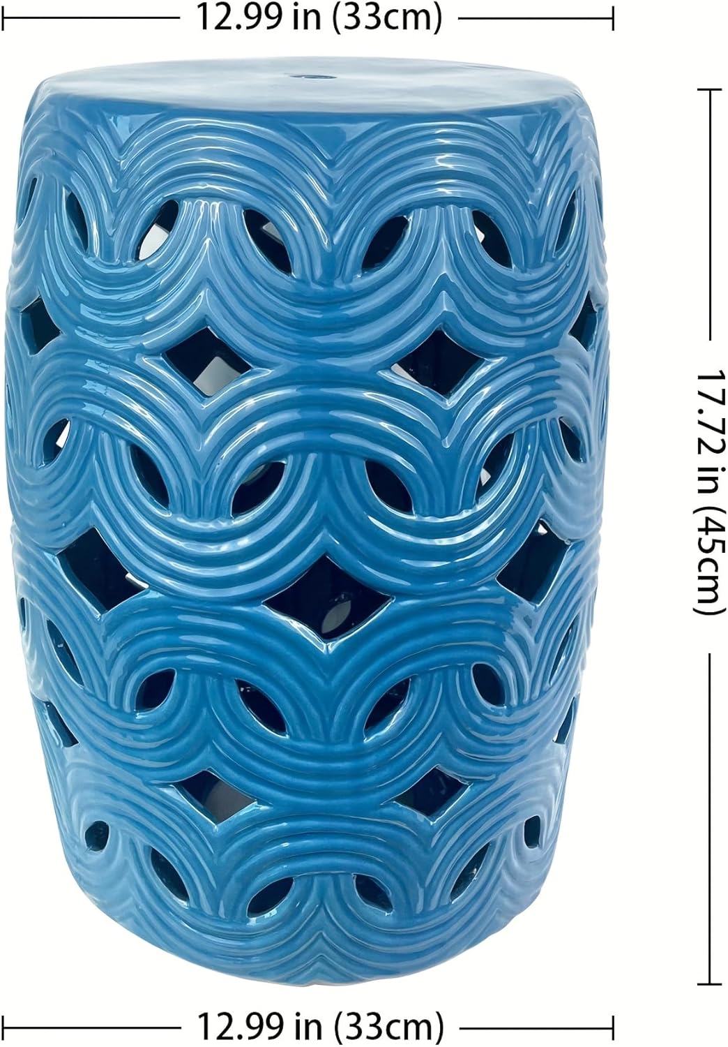 Ceramic Garden Stool Wave Style Blue White (Blue)