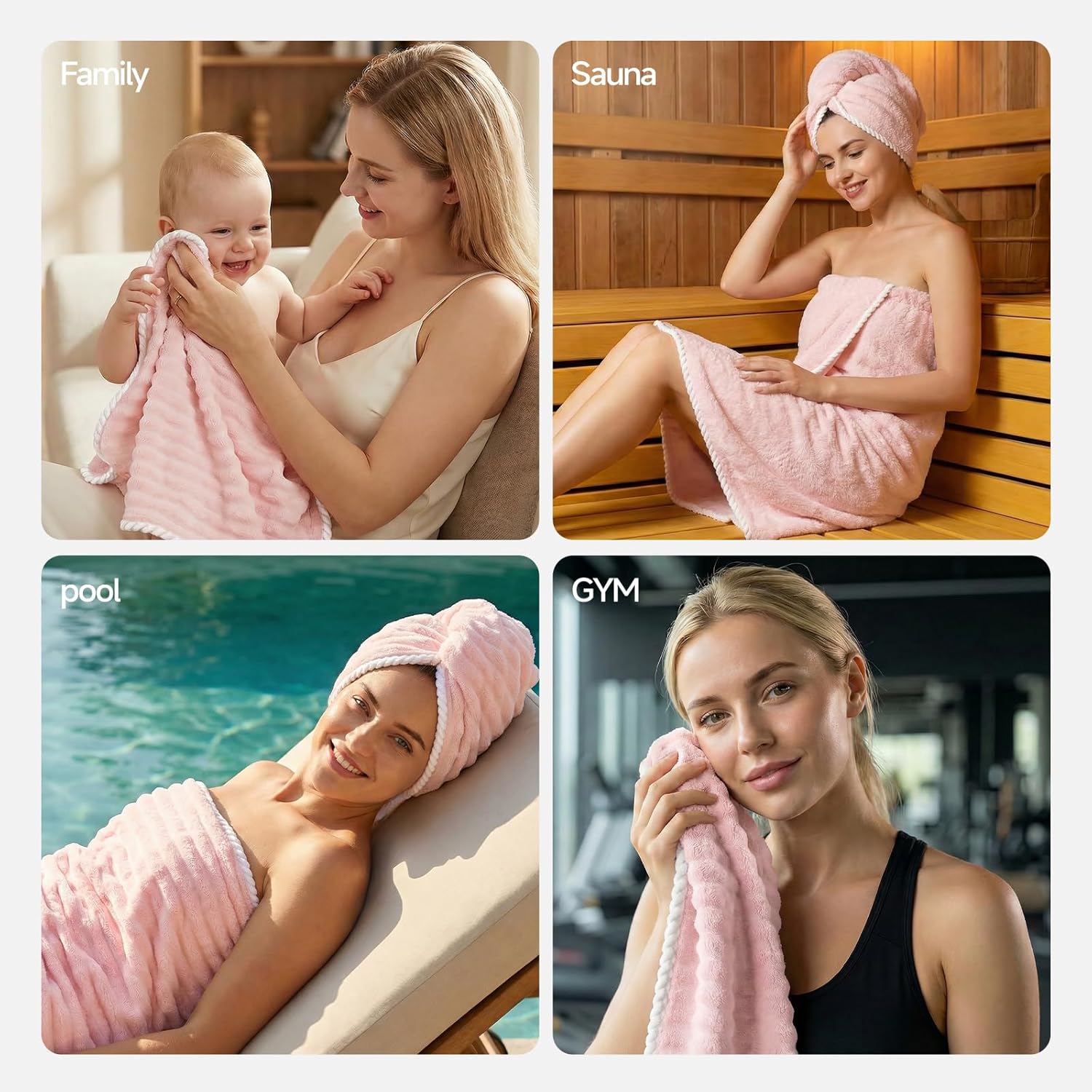 REDKISS Soft Bath Towel Sets 8-Piece, Microfiber Quick Dry & Absorbent, 35x70 in Large Bath Sheet 14x30 in Hand Towel, 12x12 in Washcloth, Pink Bathroom Towel Set